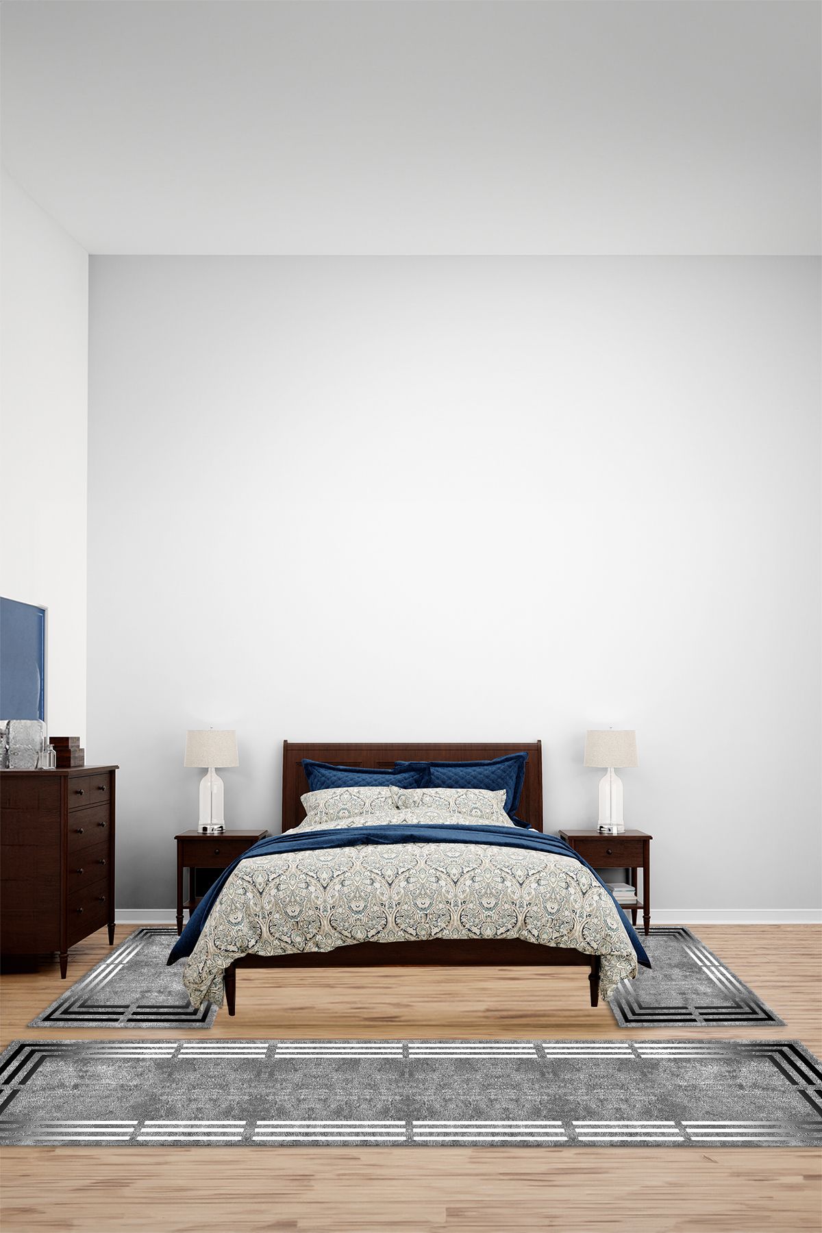 Viyana Home Dijital Kaymaz Yıkanabilir Çerçeveli Üçlü Yatak Odası Takım Halısı, YO-ÇERÇEVELİ-137-GRİ,