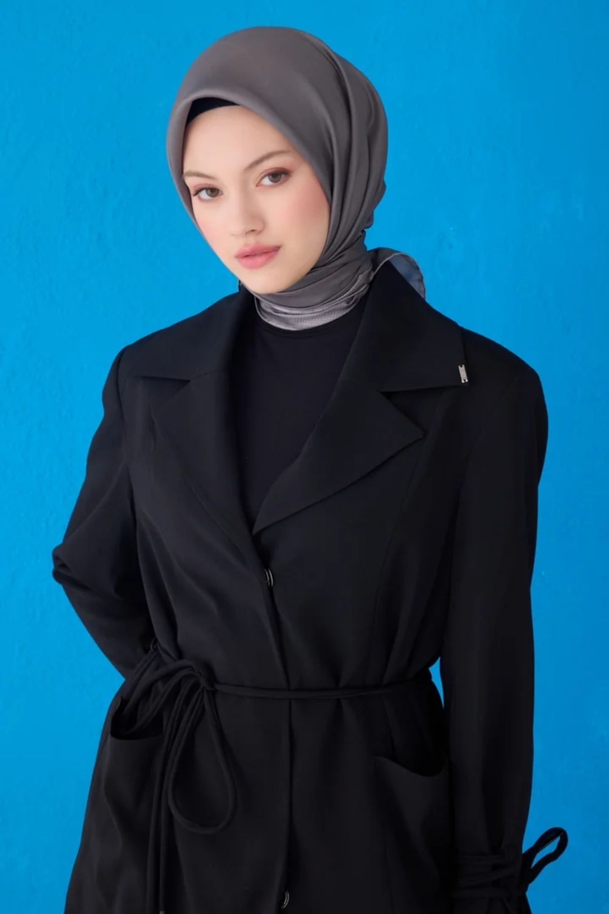 Belli Twill İpek Eşarp 4129D Düz Renk Füme-89