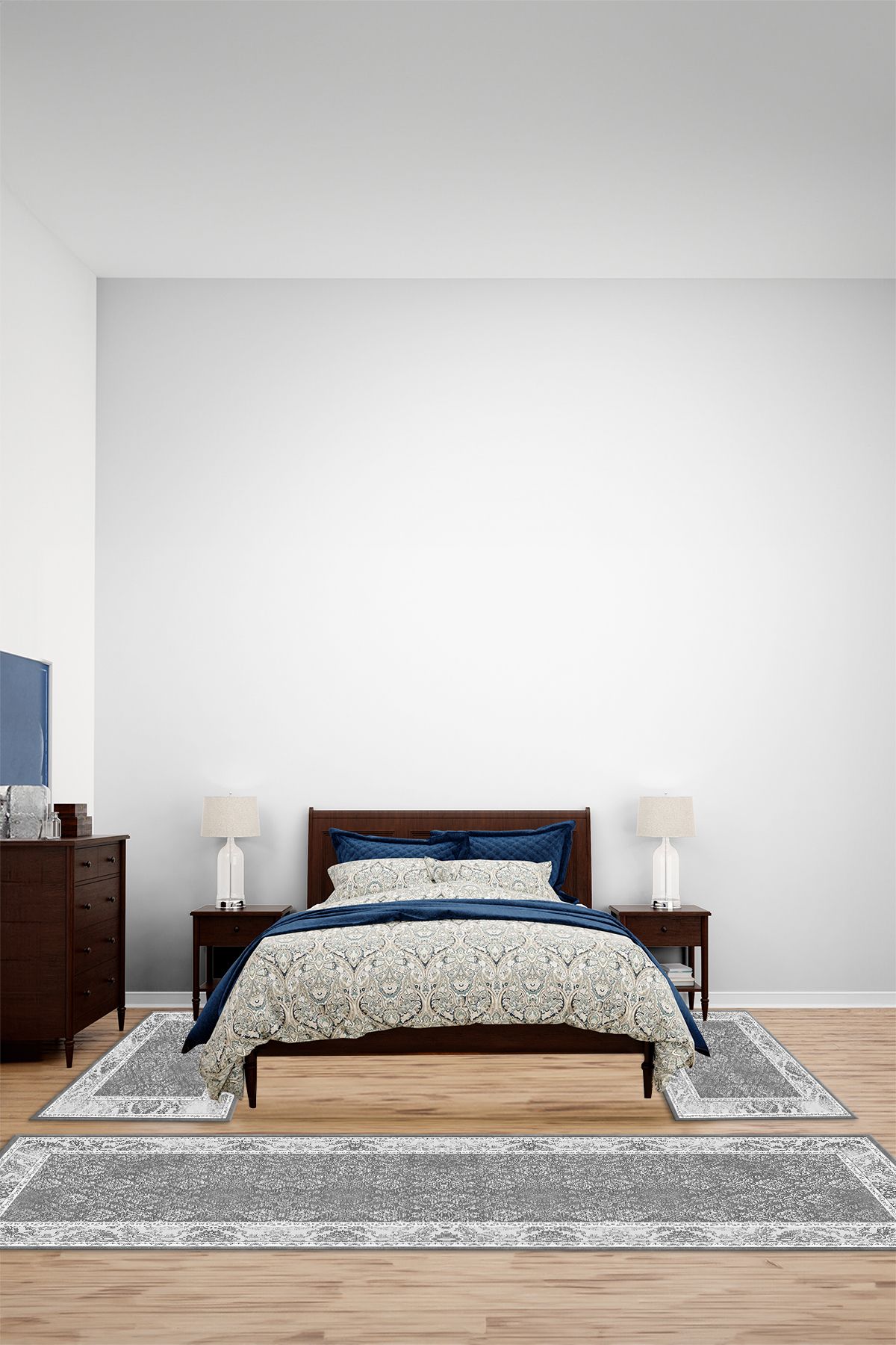 Viyana Home Dijital Kaymaz Yıkanabilir Çerçeveli Üçlü Yatak Odası Takım Halısı, YO-ÇERÇEVELİ-181-GRİ,