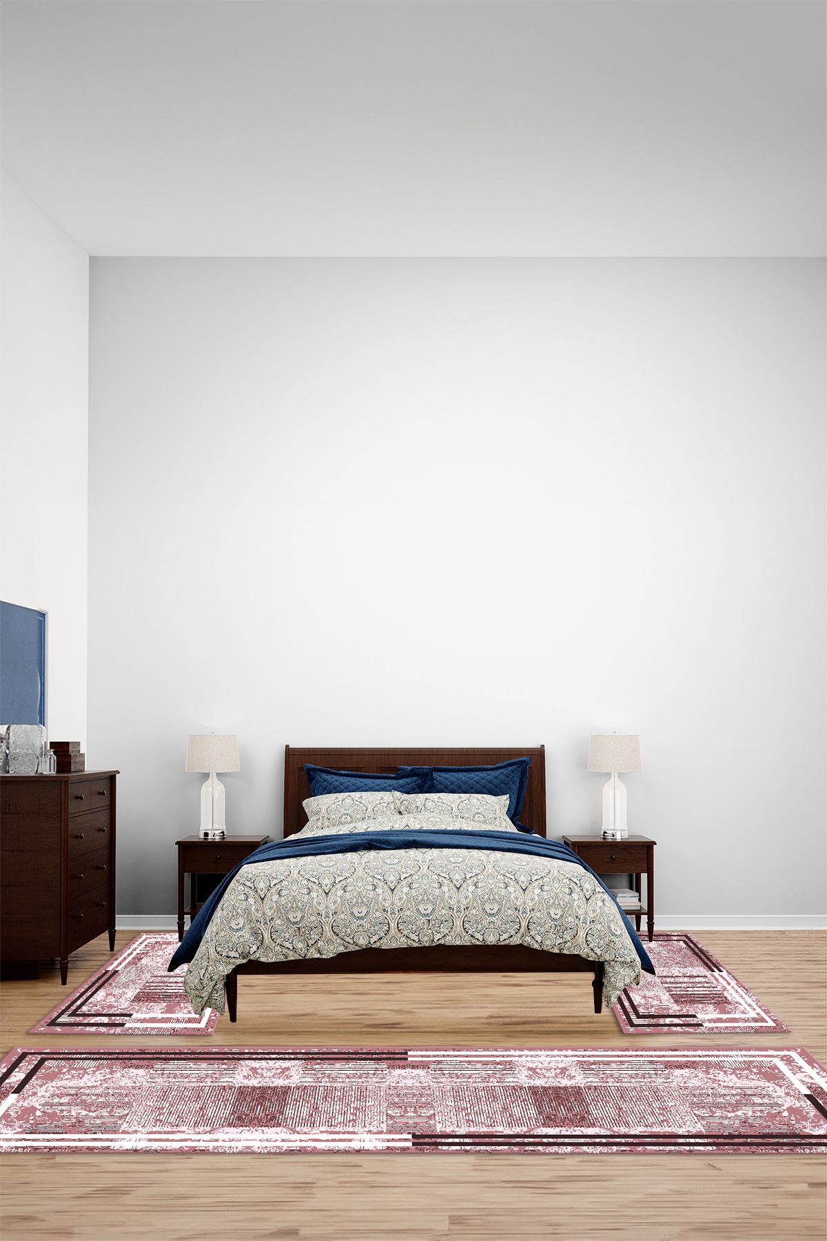Viyana Home Dijital Kaymaz Yıkanabilir Çerçeveli Üçlü Yatak Odası Takım Halısı, YO-ÇERÇEVELİ-144-PEMBE,