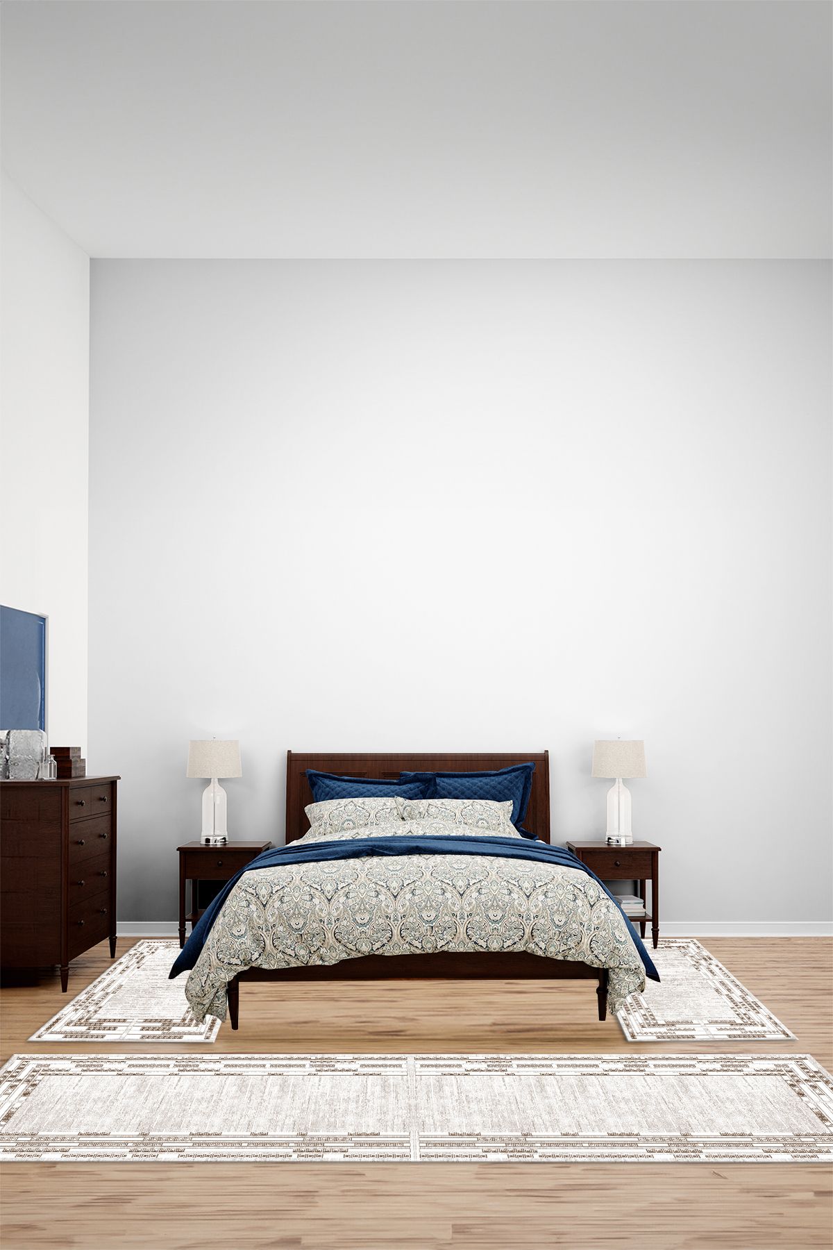 Viyana Home Dijital Kaymaz Yıkanabilir Çerçeveli Üçlü Yatak Odası Takım Halısı, YO-ÇERÇEVELİ-156-KAHVE,