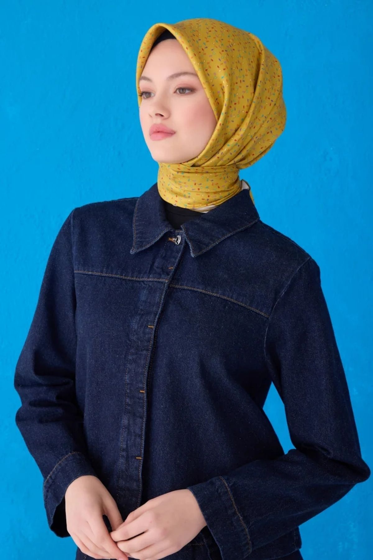 Belli Twill İpek Eşarp 4128D Çiçekli Desen Hardal-Çok Renkli-31