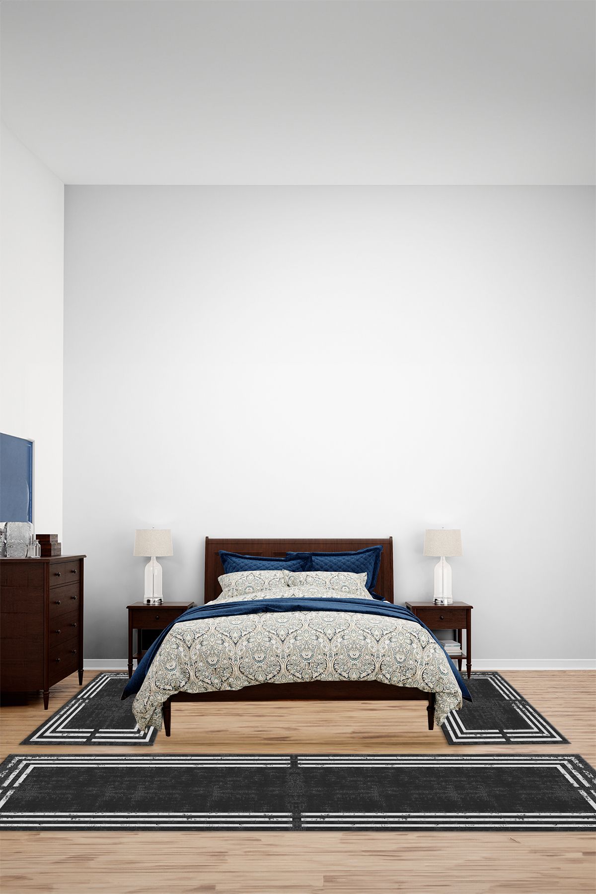 Viyana Home Dijital Kaymaz Yıkanabilir Çerçeveli Üçlü Yatak Odası Takım Halısı, YO-ÇERÇEVELİ-133-ANTRASİT,