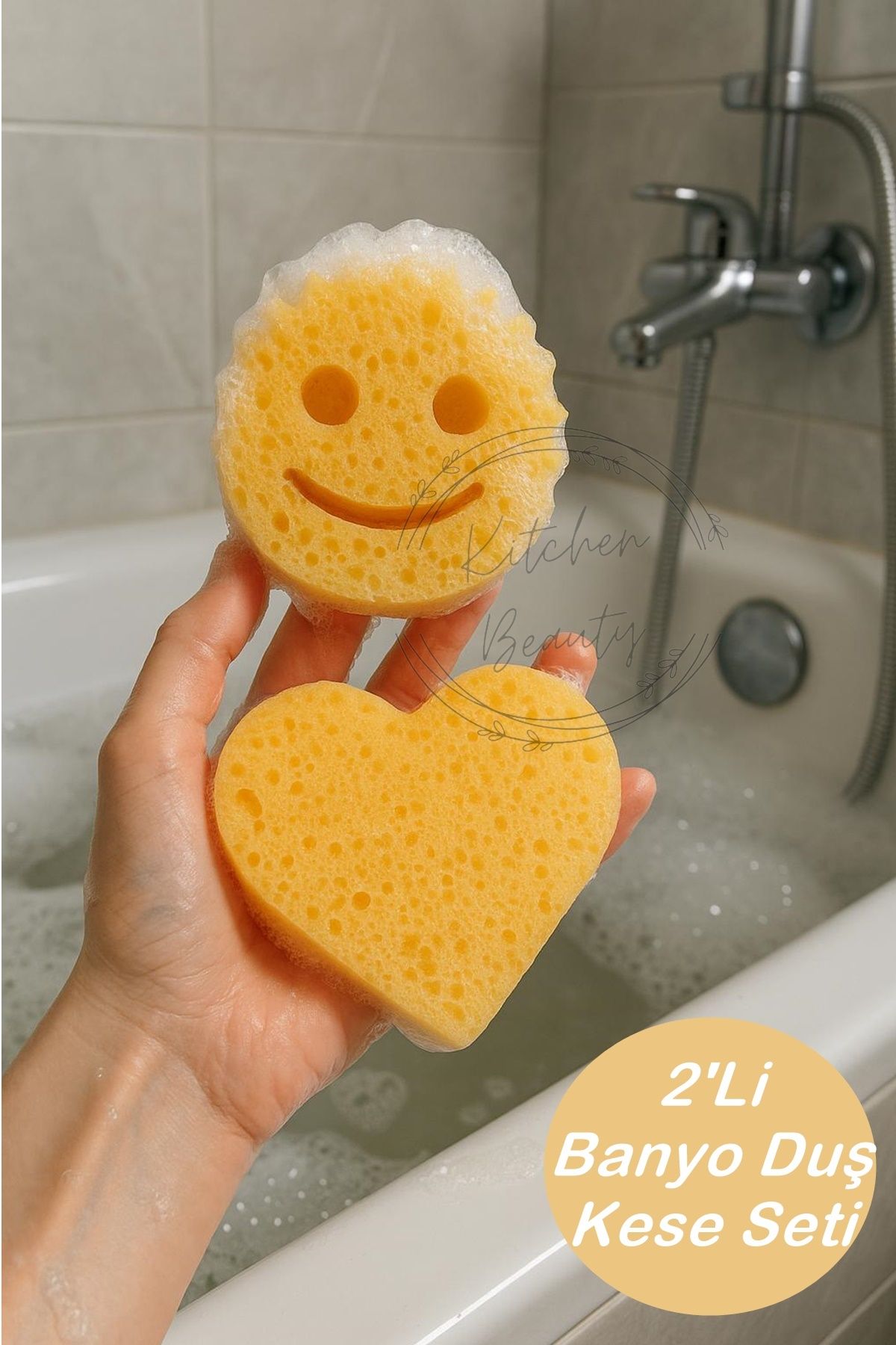 Kitchen Beauty 2'Li Banyo Vücut Duş Süngeri Vücudu Çizmez Yumuşak Dokulu Vücut Masaj Peeling Fırçası Süngeri