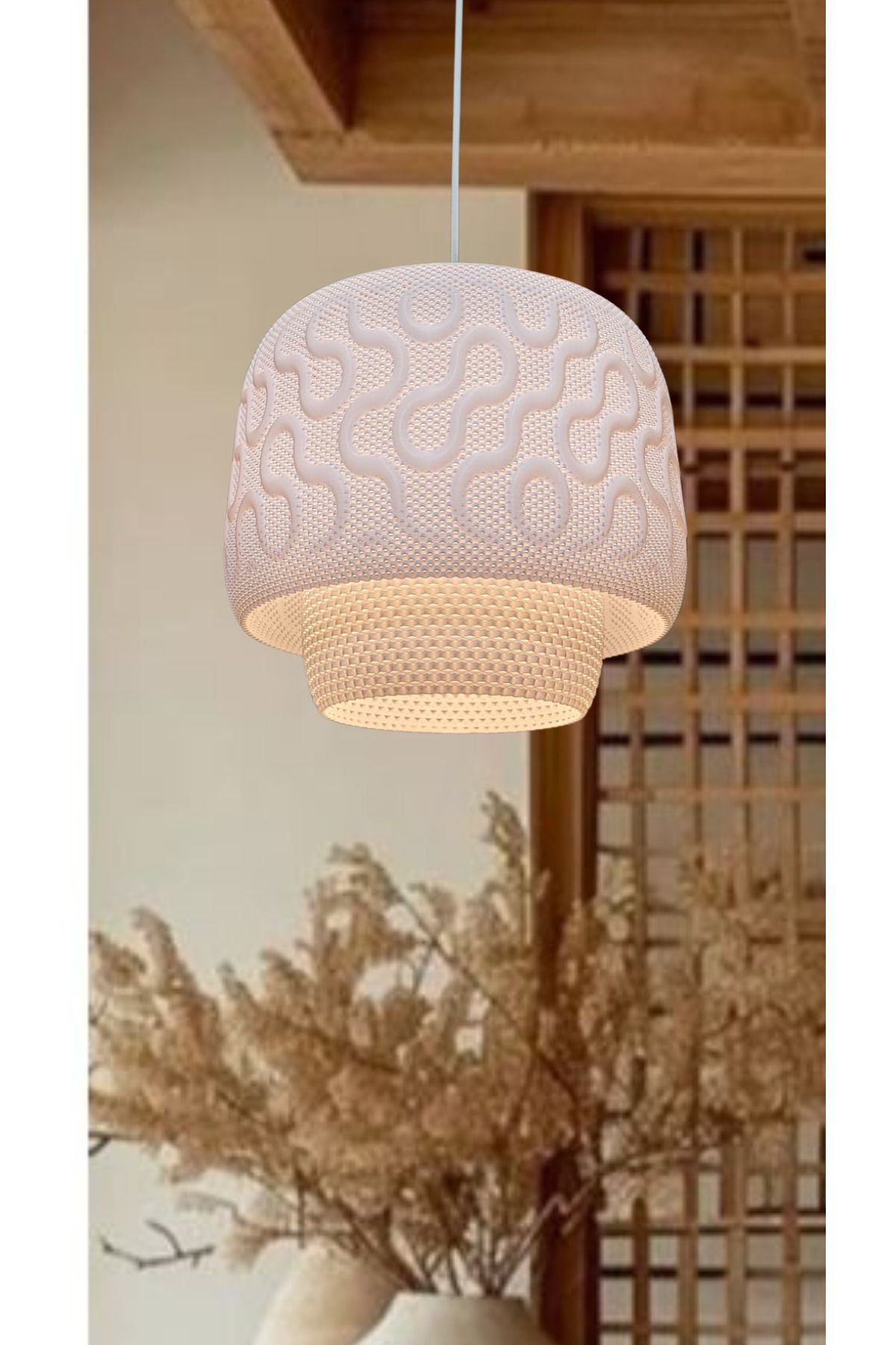 decory Miystic Mesh Dokulu Modern Avize, Pinterest Tarzı Özel Tasarım Tekli Sarkıt Avize (Bioplastik) E27