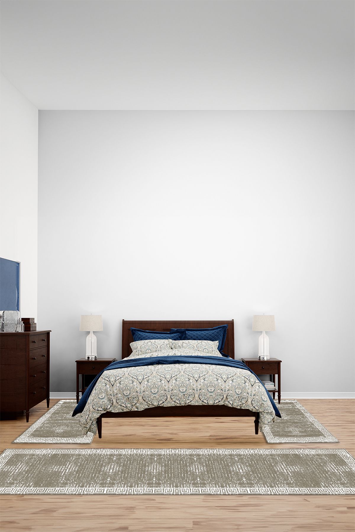 Viyana Home Dijital Kaymaz Yıkanabilir Çerçeveli Kenar Üçlü Yatak Odası Takım Halısı, YO-ÇERÇEVELİ-168-KAHVE,