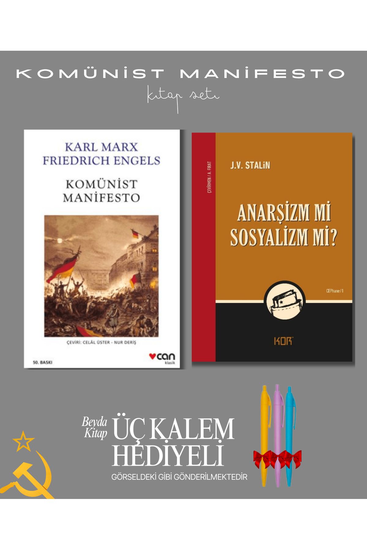 İletişim Yayınları Komünist Manifesto - Anarşizm mi Sosyalizm mi - Kitap Seti - Üç Kalem Hediyeli - KMNZ255