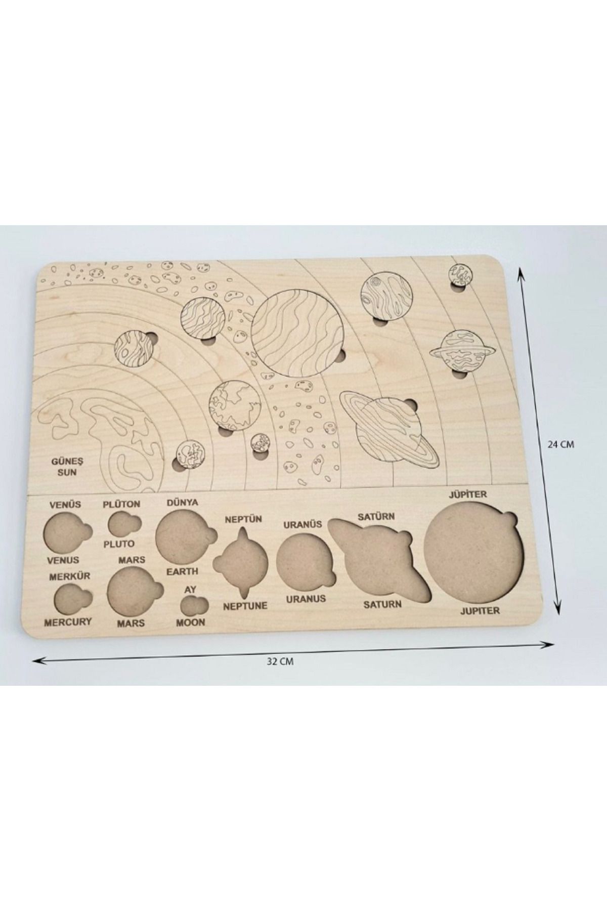 Rapithwin Ahşap Güneş Sistemi Bul Tak Gezegenler Puzzle Solar system 32x25 cm