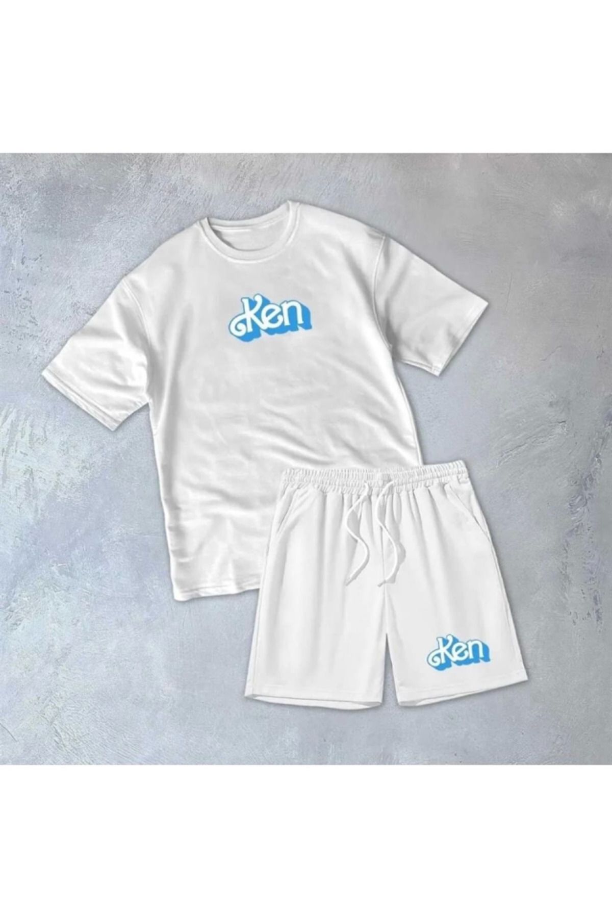 D&M Life Collection Erkek Baskılı İkili Şort Takım - Beyaz - L
