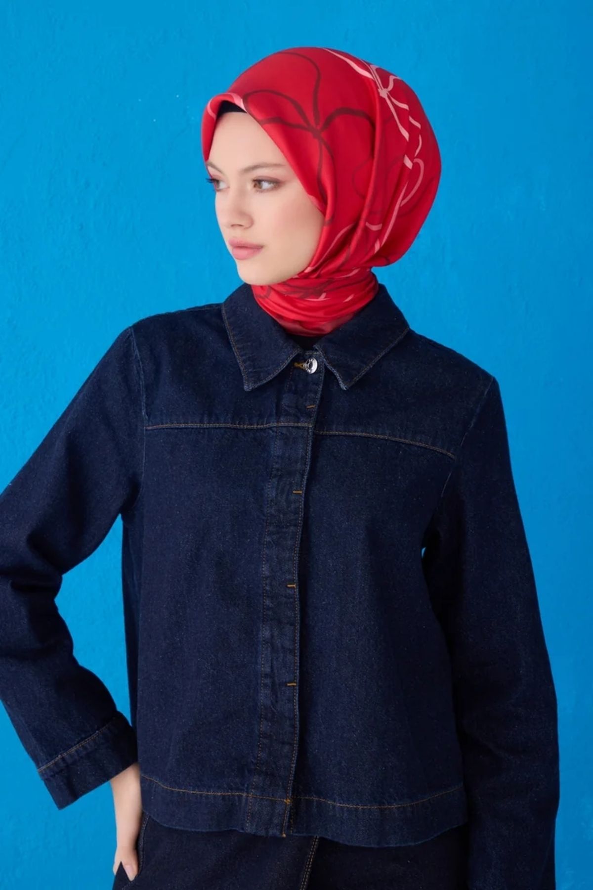 Belli Twill İpek Eşarp 4113D Çizgili Desen Kırmızı - Çok Renkli-84