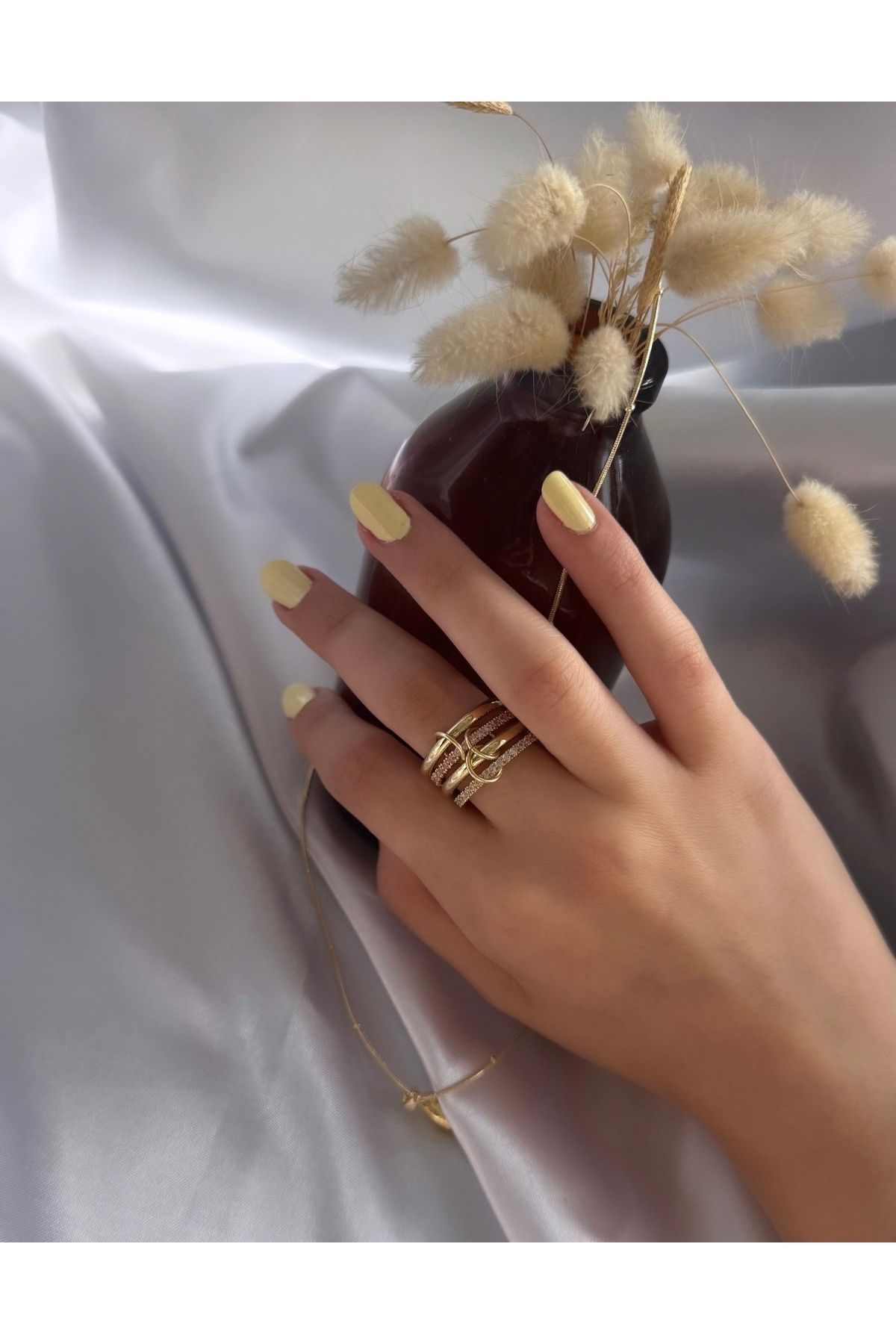 Nermin Jewels Spinelli 4lü Pembe Yüzük Gold Altın Renk Paslanmaz Çelik