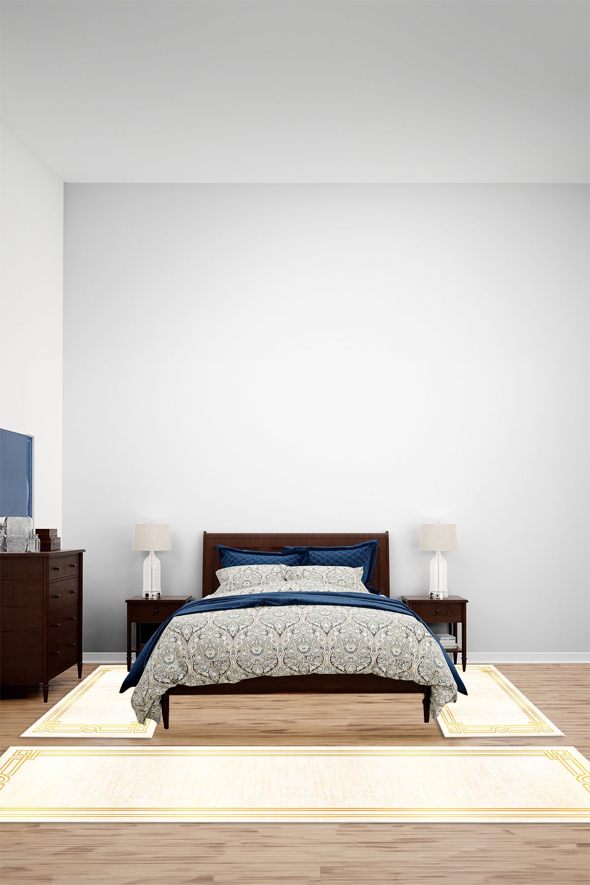 Viyana Home Dijital Kaymaz Yıkanabilir Çerçeveli Sade Üçlü Yatak Odası Takım Halısı, YO-ÇERÇEVELİ-149-GOLD,