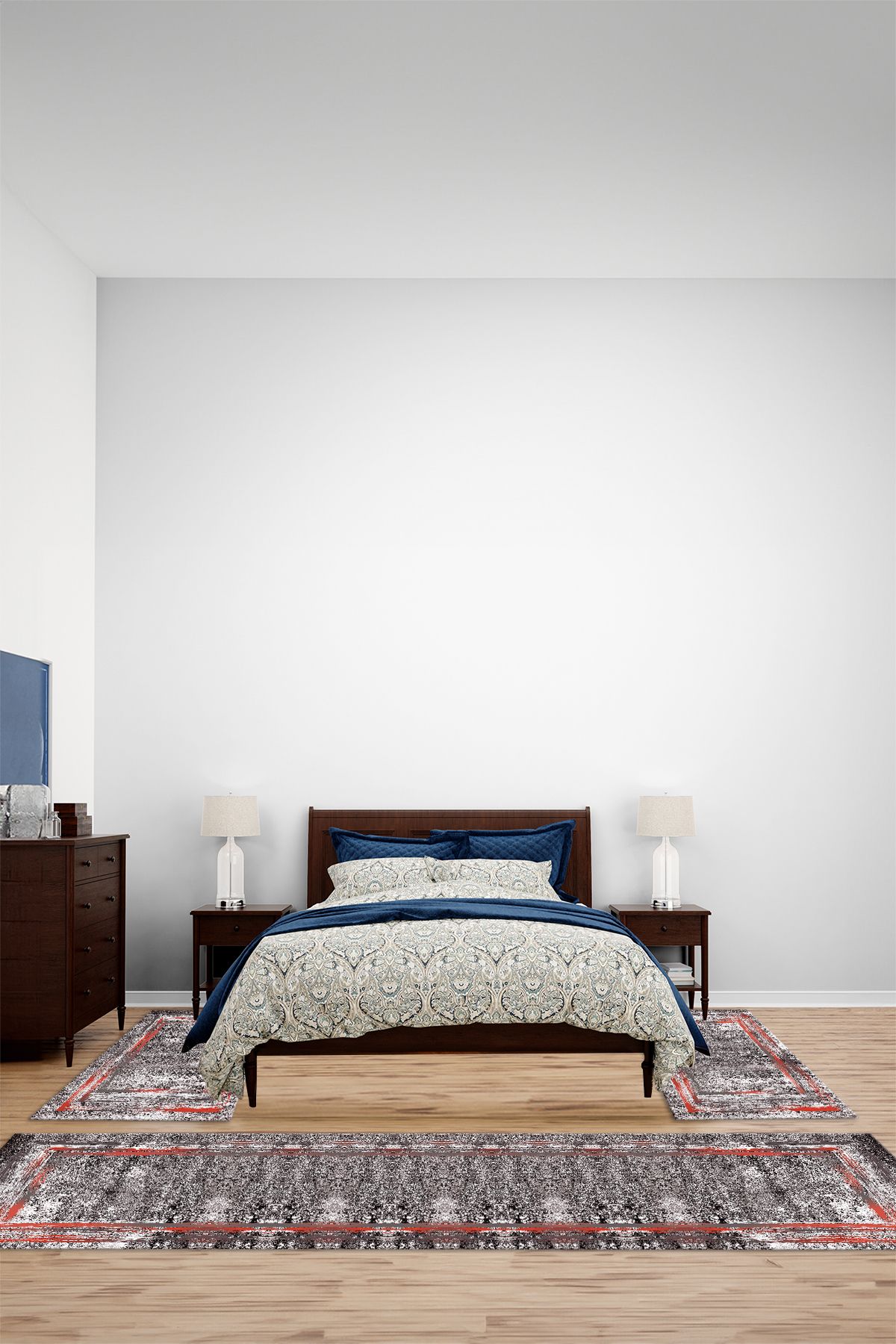 Viyana Home Dijital Kaymaz Yıkanabilir Çerçeveli Kenar Üçlü Yatak Odası Takım Halısı, YO-ÇERÇEVELİ-178-KIRMIZI,