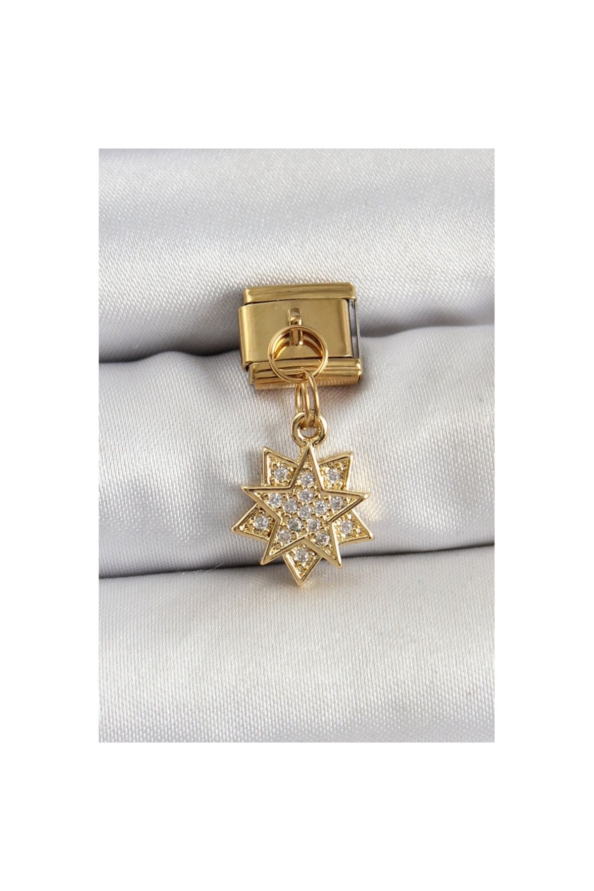 Skygo 316L Çelik Sallantılı Zirkon Taşlı Yıldız Model Gold Renk Nomination Charm - TJ-BC1416