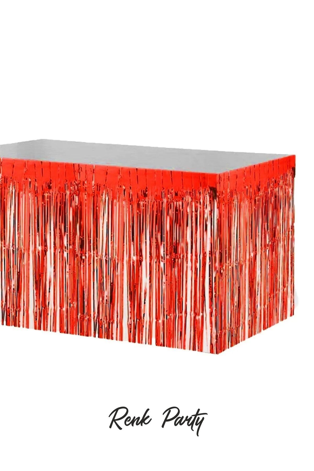 renk party Metalize Masa Eteği Kırmızı Renk 75x360 Cm - Püskül Etek