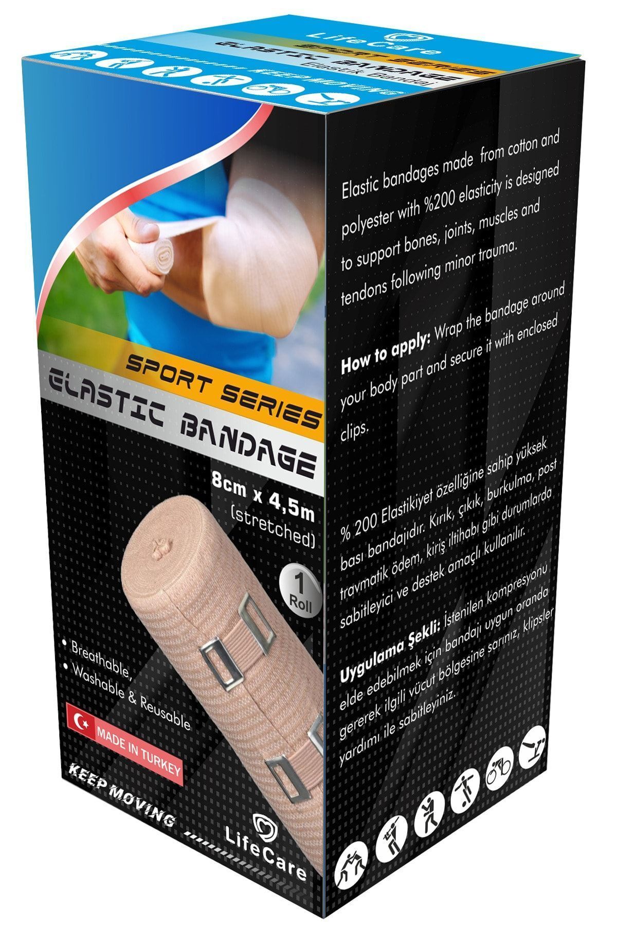 AboutThePerfect Elastik Bandaj 8 Cm x 4.5 M, Geri Gelişmiş, Ten Rengi