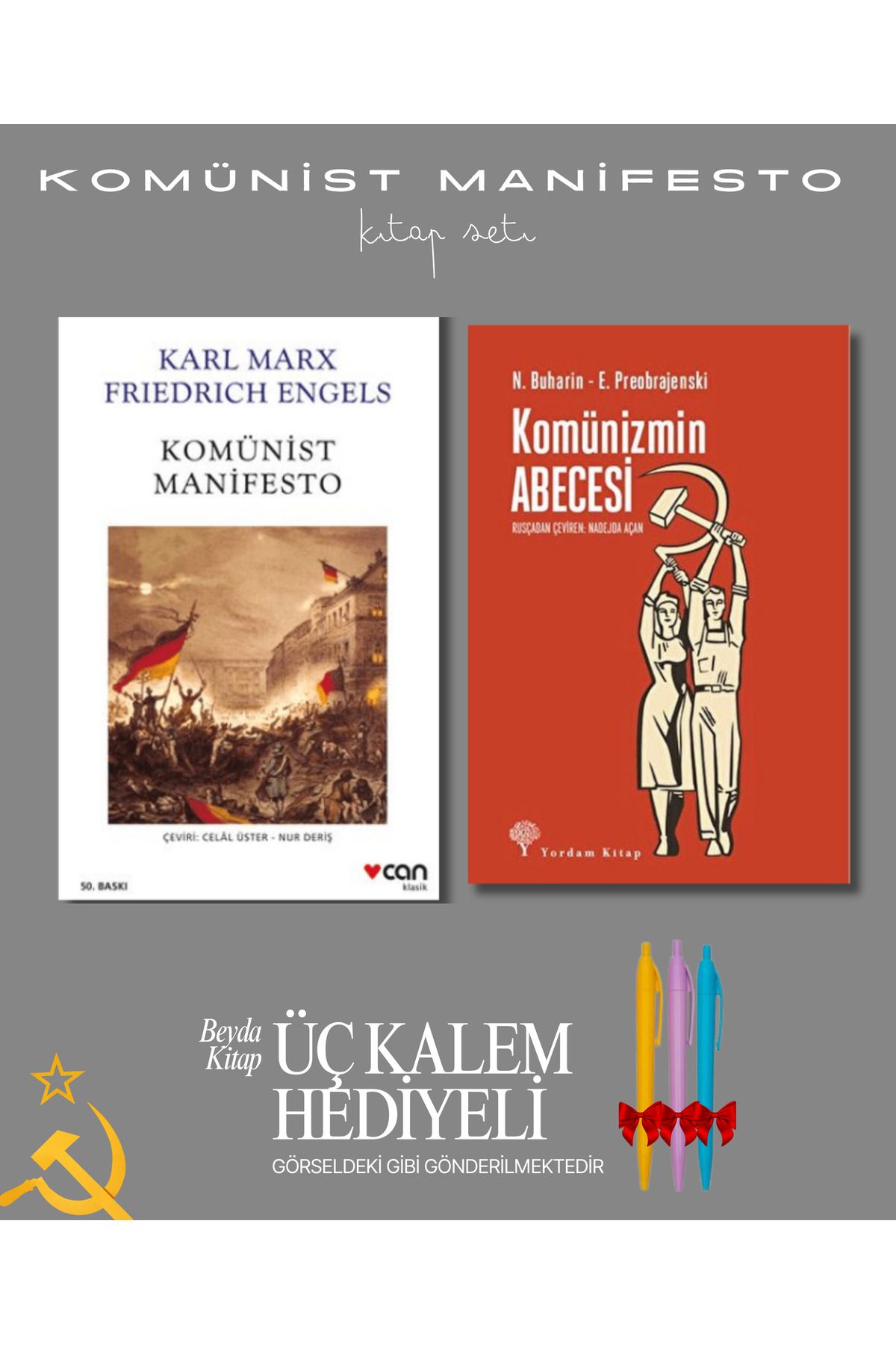 İletişim Yayınları Komünist Manifesto - Komünizmin Abecesi - Kitap Seti - Üç Kalem Hediyeli - KMNZ255