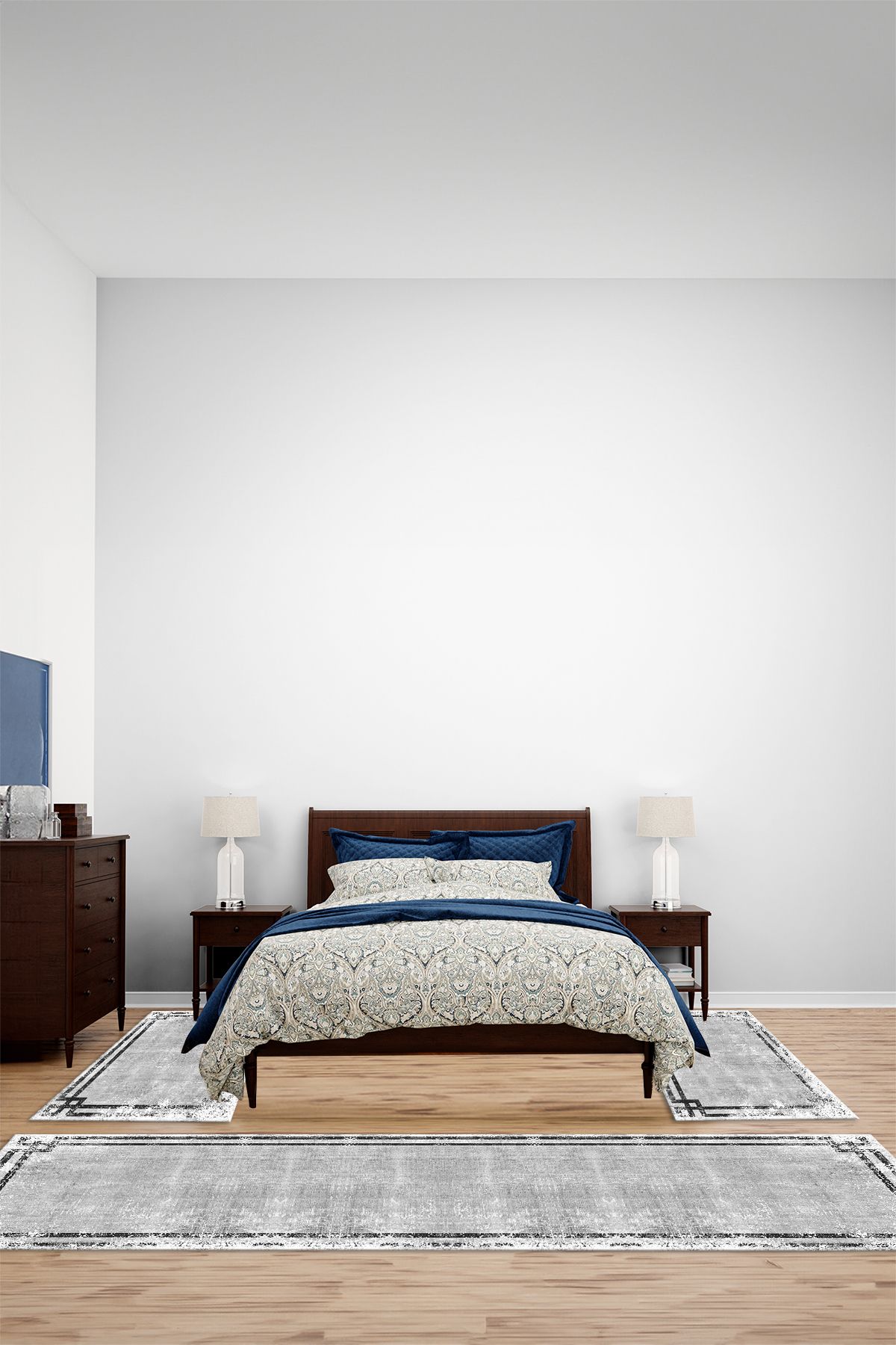 Viyana Home Dijital Kaymaz Yıkanabilir Çerçeveli Üçlü Yatak Odası Takım Halısı, YO-ÇERÇEVELİ-155-GRİ,