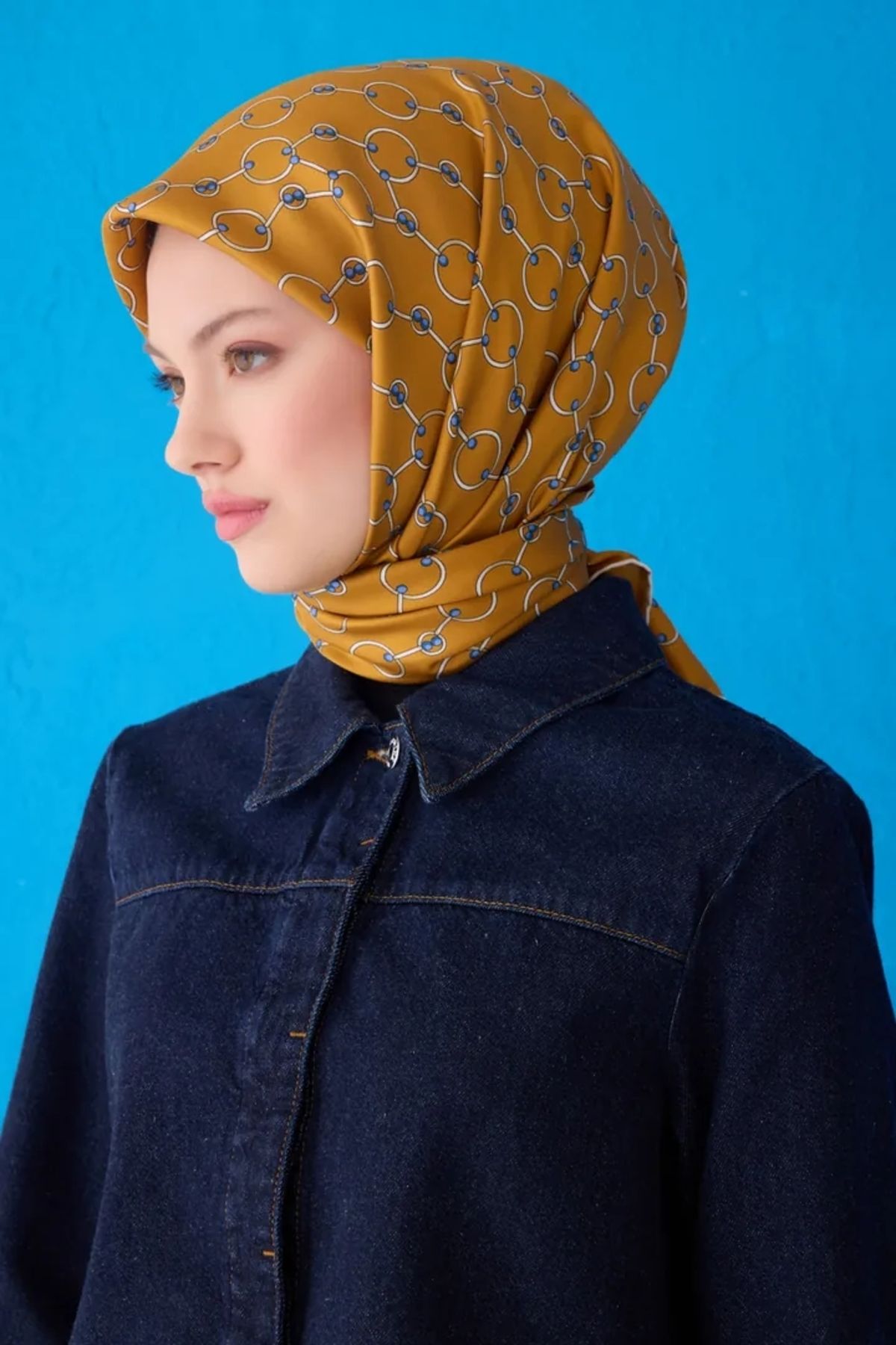 Belli Twill İpek Eşarp 4109D Zincir Desen Yağ Yeşili