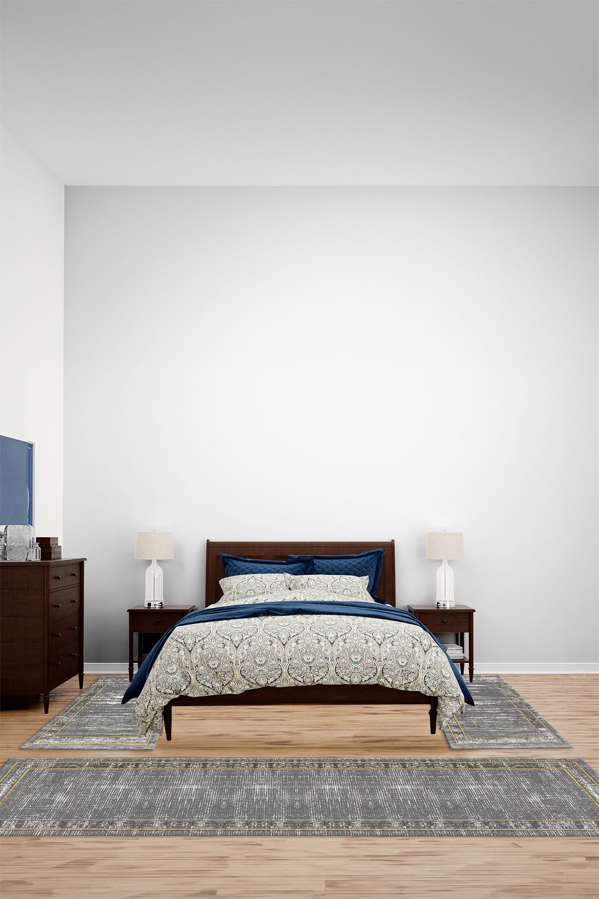 Viyana Home Dijital Kaymaz Yıkanabilir Çerçeveli Sade Üçlü Yatak Odası Takım Halısı, YO-ÇERÇEVELİ-190-GOLD,