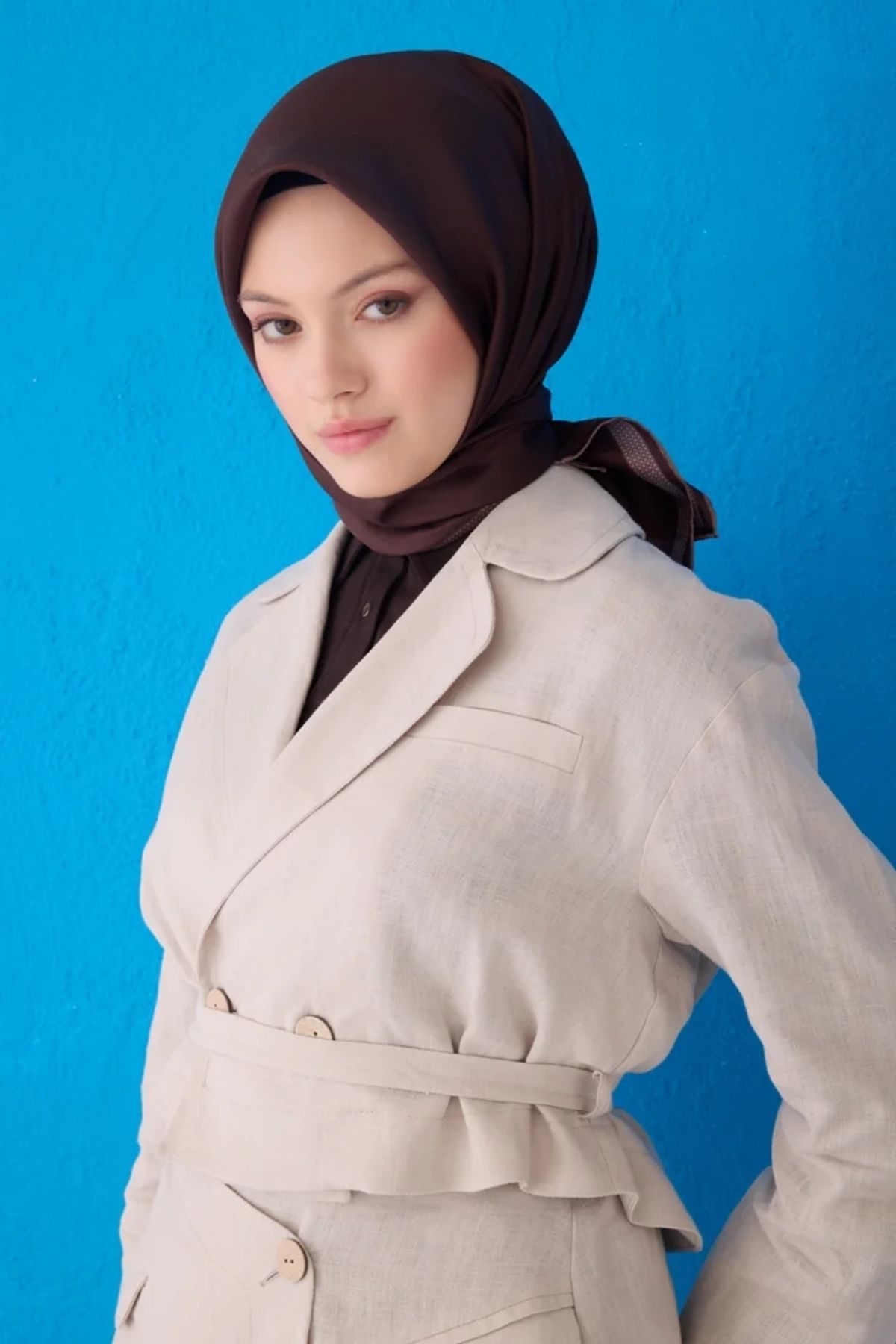 Belli Twill İpek Eşarp 4129D Düz Renk Acı Kahve-82