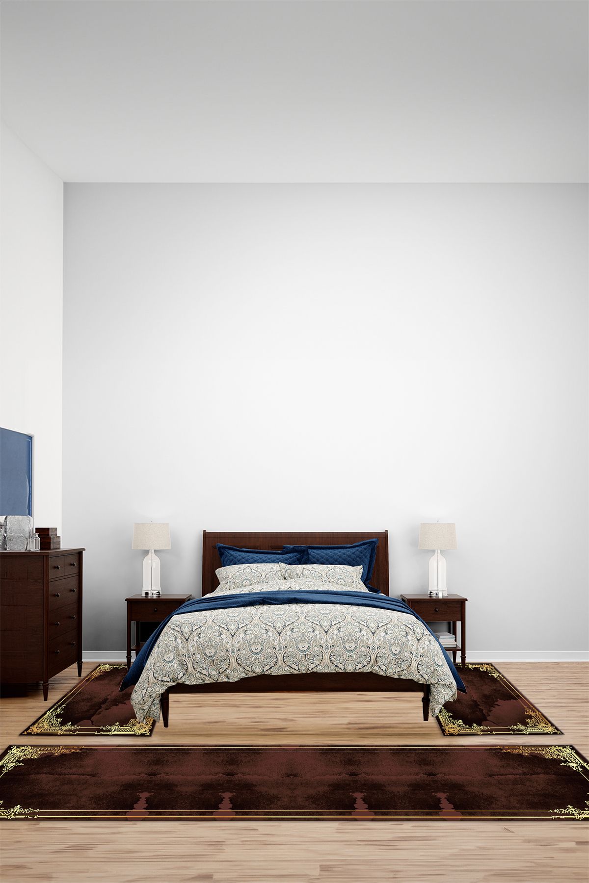 Viyana Home Dijital Kaymaz Yıkanabilir Çerçeveli Desen Üçlü Yatak Odası Takım Halısı, YO-ÇERÇEVELİ-189-KAHVE,