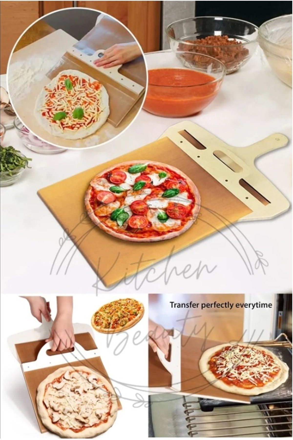 Kitchen Beauty Sürgülü Pizza Küreği Lahmacun Küreği Hamur Alma Küreği Büyük Boy Ahşap Fırın Küreği Pizza Küreği