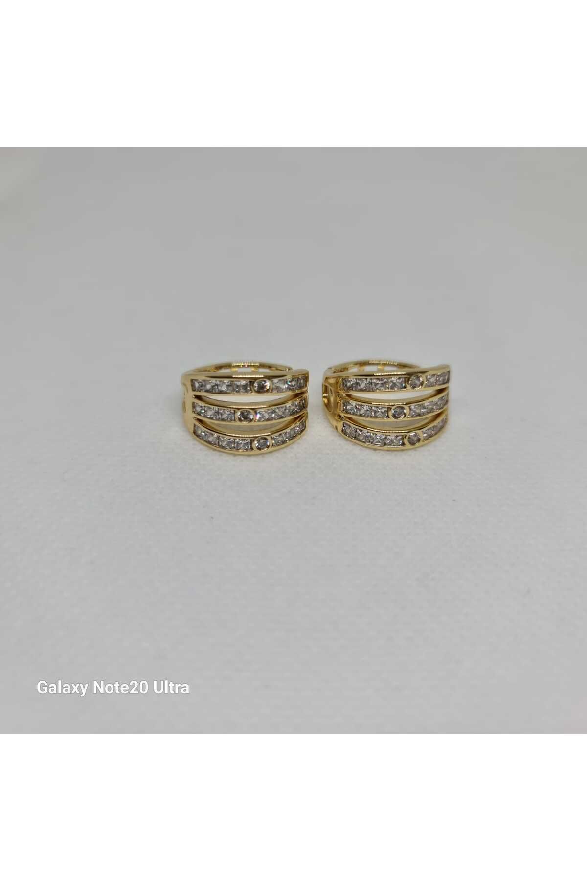 Store 316L Zirkon Taşlı Paslanmaz Çelik Gold Küpe