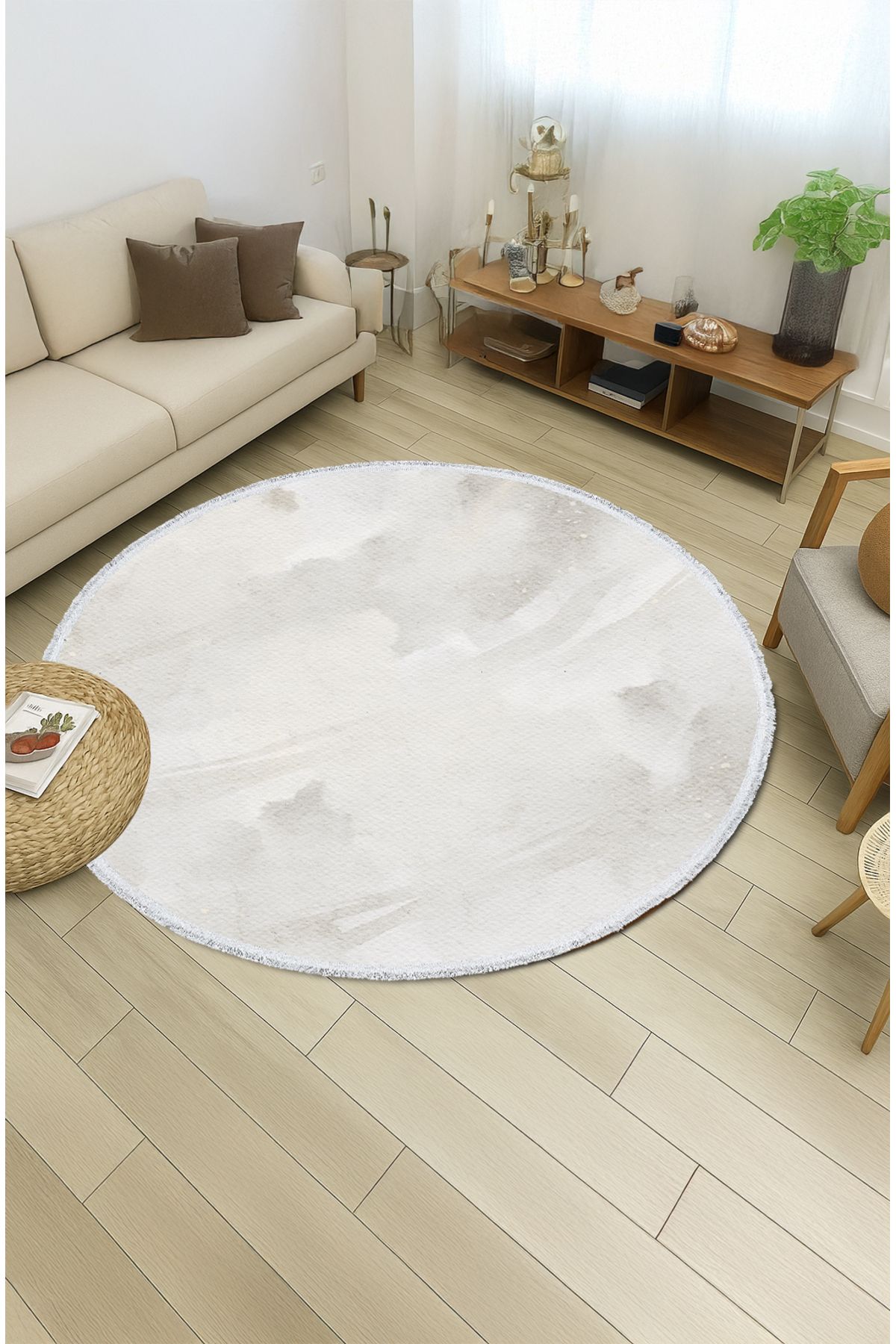 TNYLOF Açık Gri Soyut Desenli Yuvarlak Halı – Minimalist Modern Tasarım | 60x60 – 180x180 cm