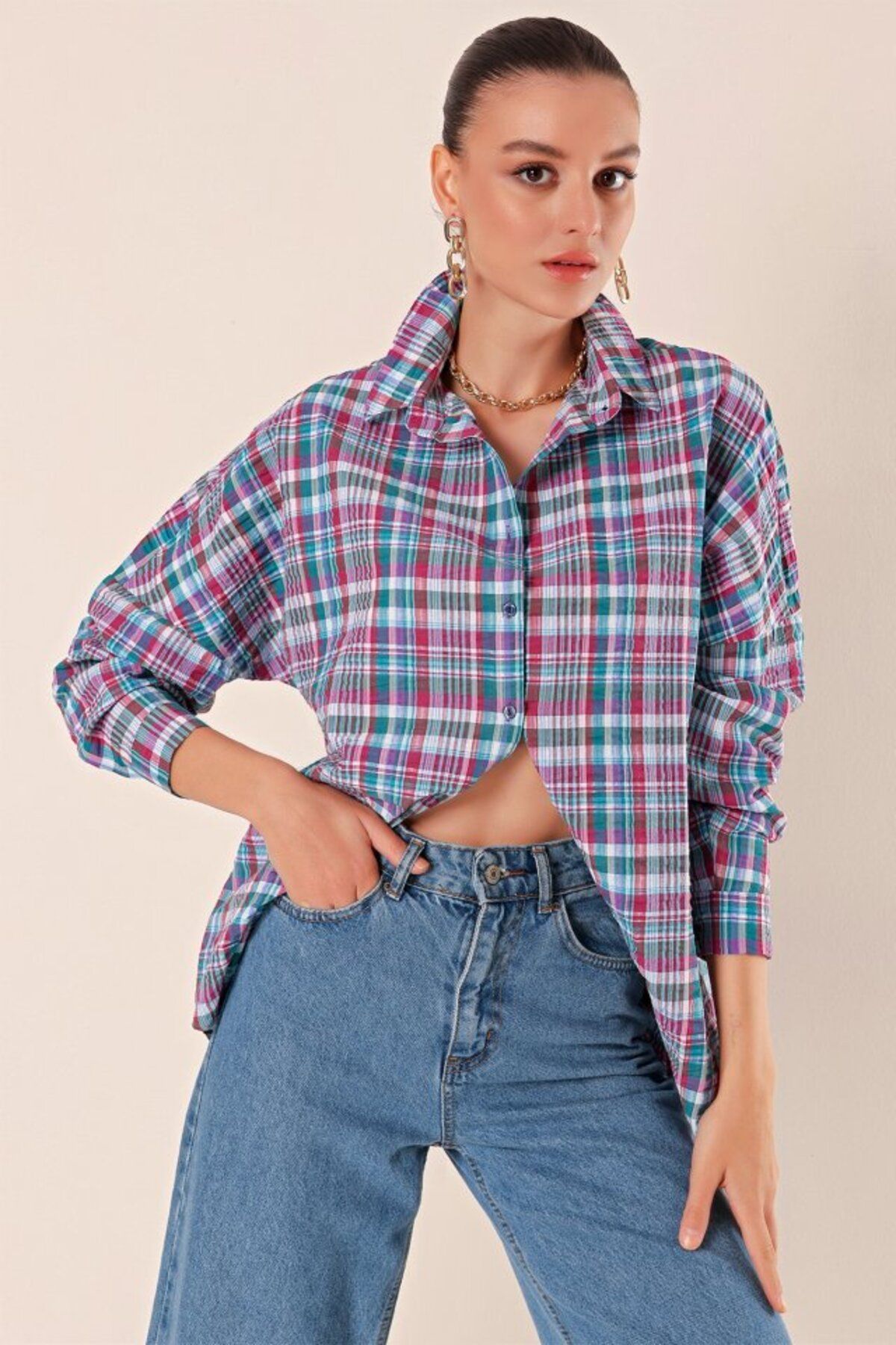 D&M Life Collection 3900 Oversize Uzun Basic Gömlek - A. Kiremit - 40