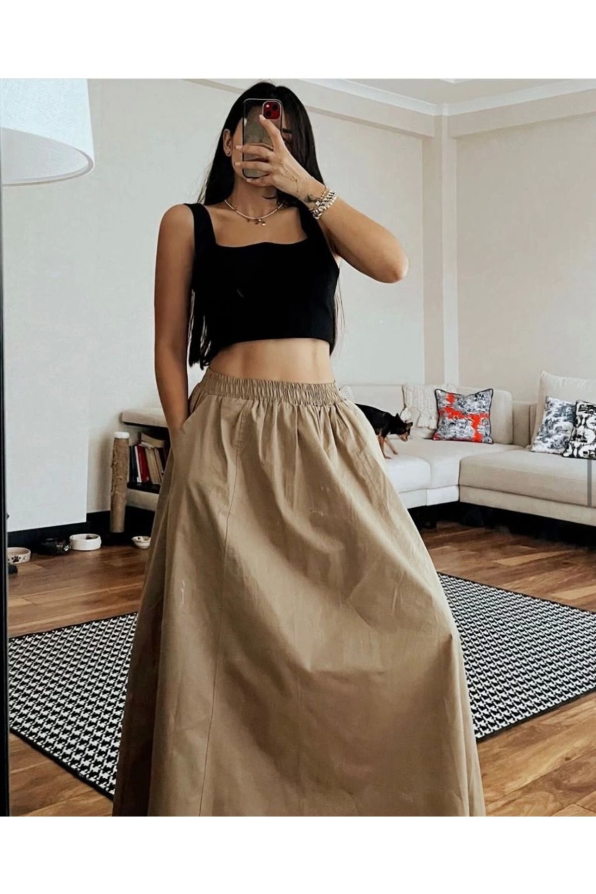 Omarı Omarı Esnek Belden Midi Etek