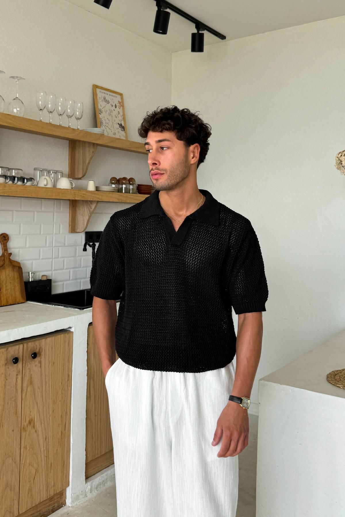 Flaw Wear Siyah Polo Yaka Triko Tişört