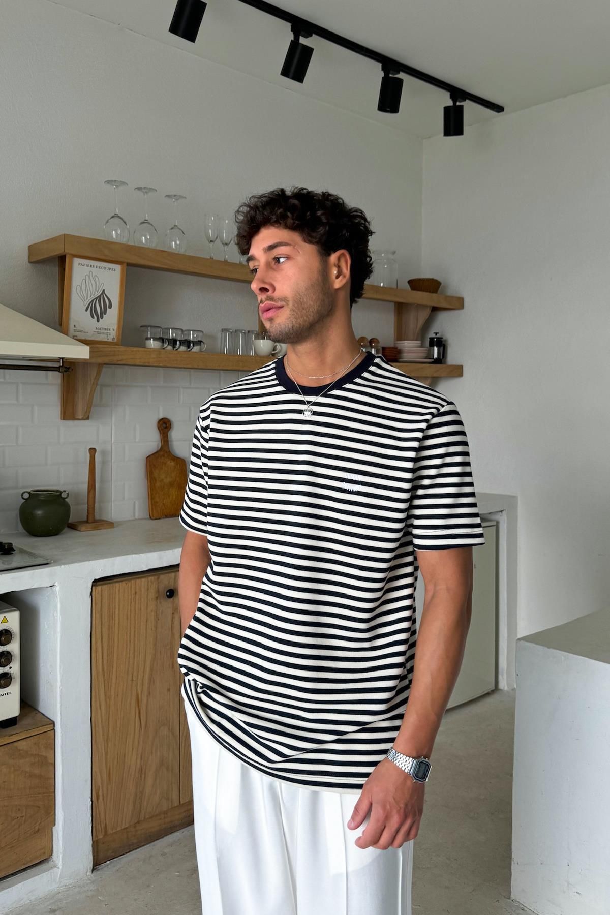 Flaw Wear Human Nakışlı Çizgili Tişört