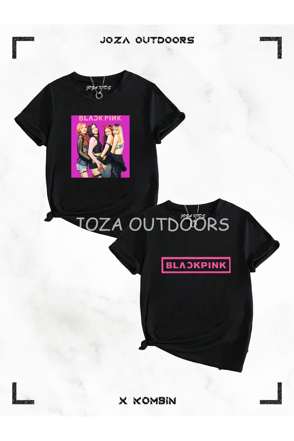 Joza Outdoors Kız Blackpik Baskılı Çocuk 2'li Siyah Beyaz T-shirt Set Takım