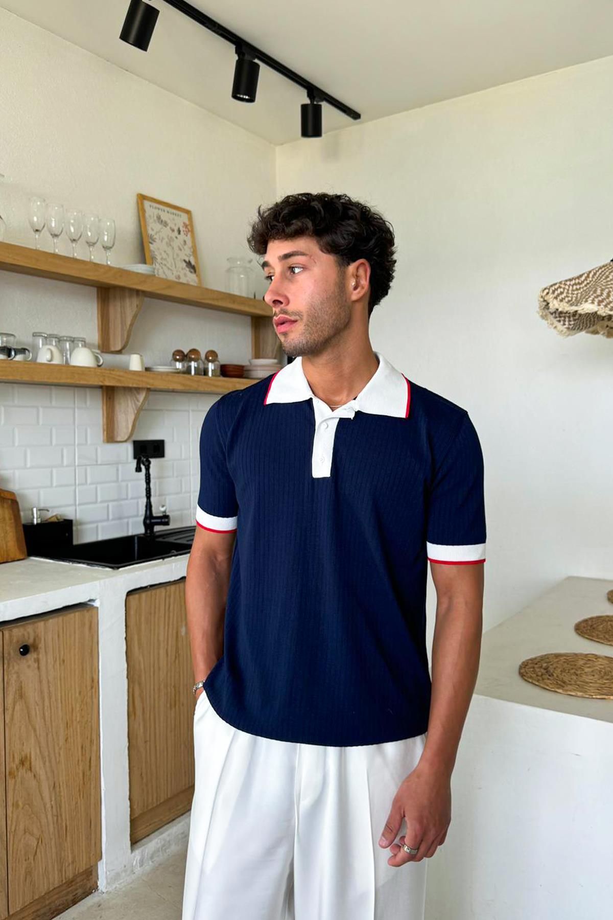 Flaw Wear Lacivert Polo Yaka Triko Regular Tişört