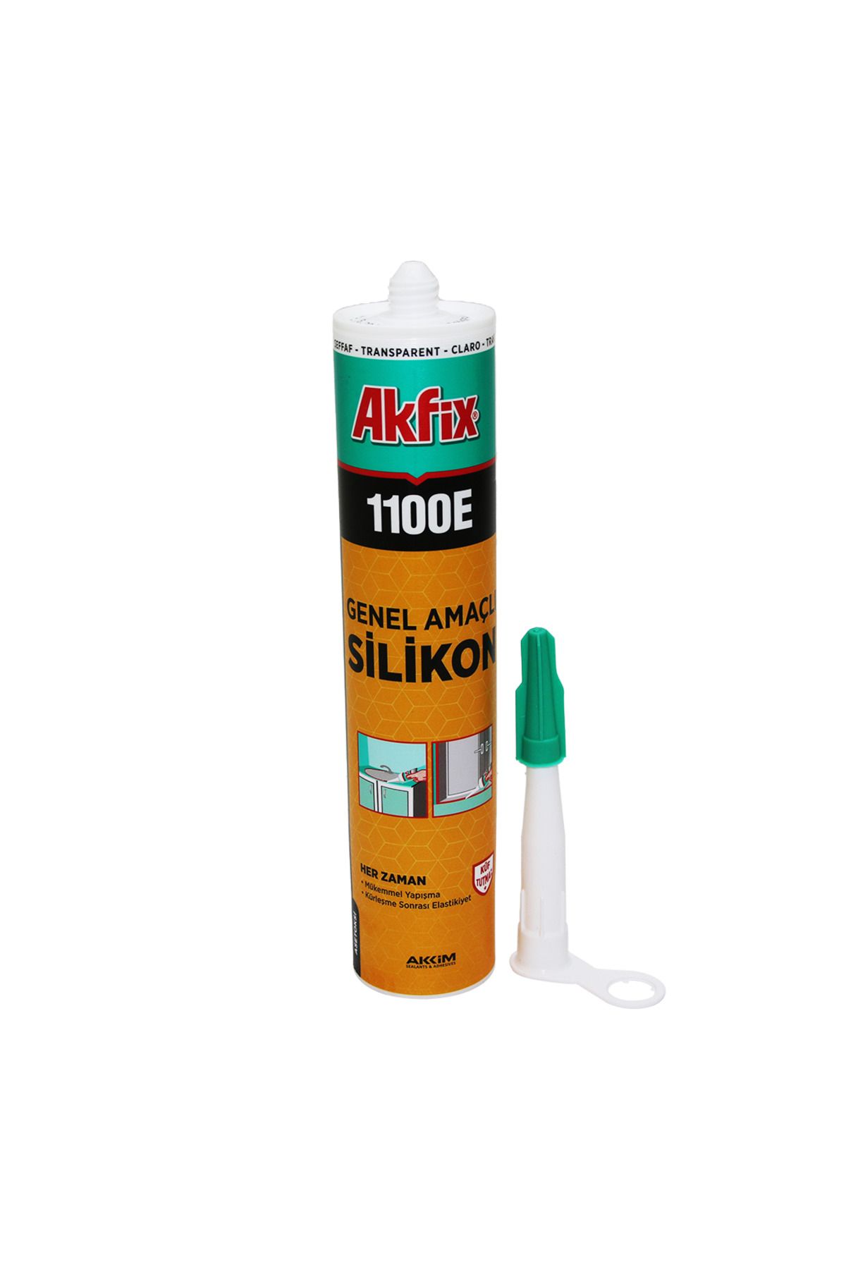 KutuluStore AKFİX 1100E ŞEFFAF GENEL AMAÇLI ÜNİVERSAL SİLİKON 280 GR (5168)