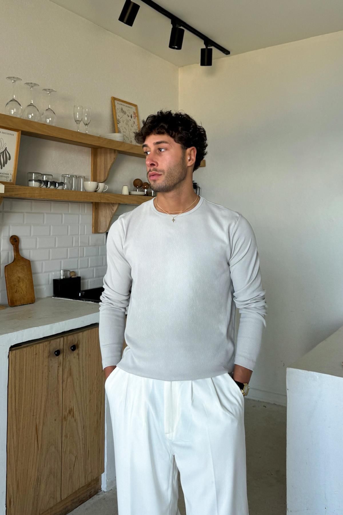 Flaw Wear Taş Rengi Basic Bisiklet Yaka Tişört