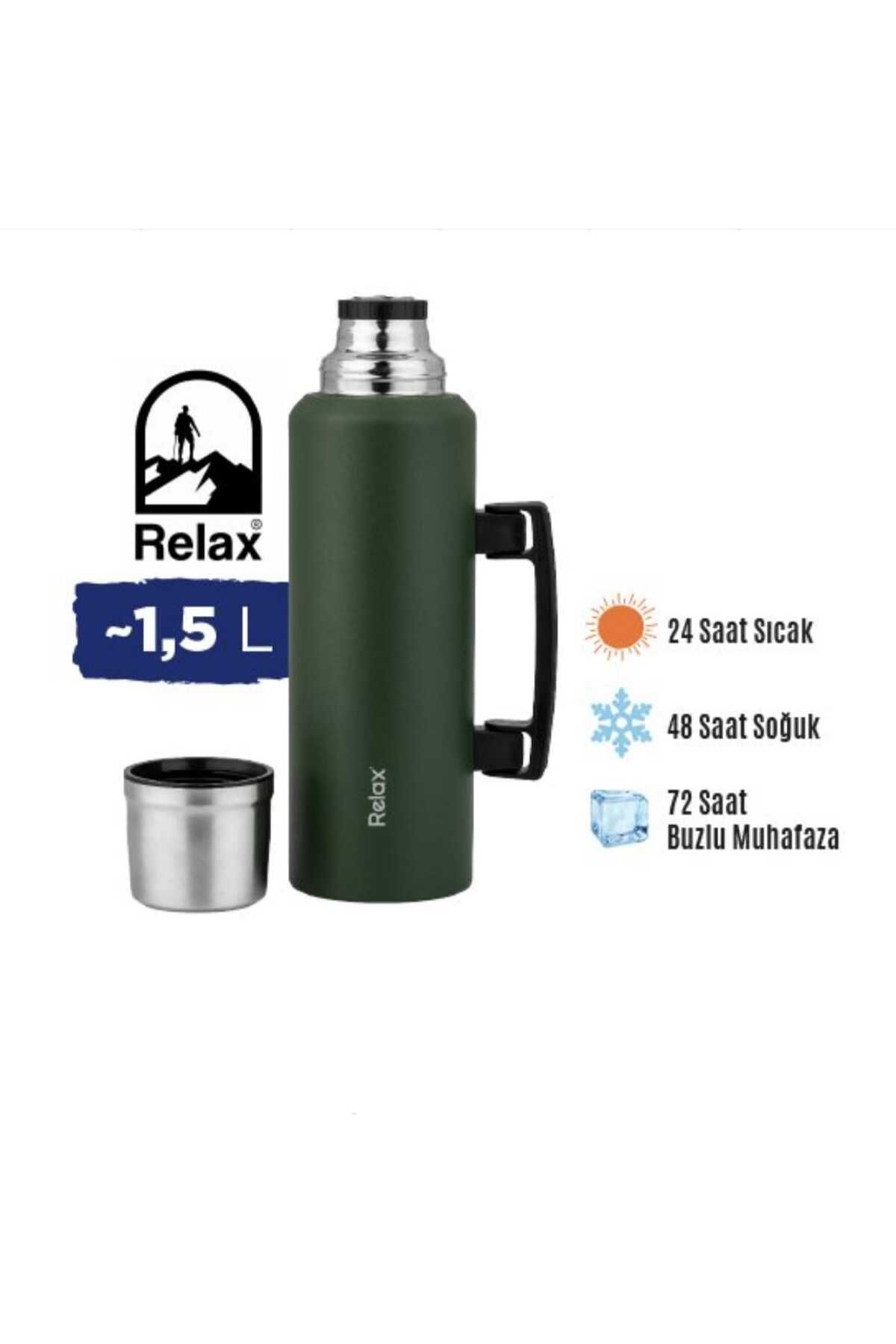 Relax Kamp Klasik Vakumlu Kulplu Paslanmaz Çelik 1,5L Termos Yeşil