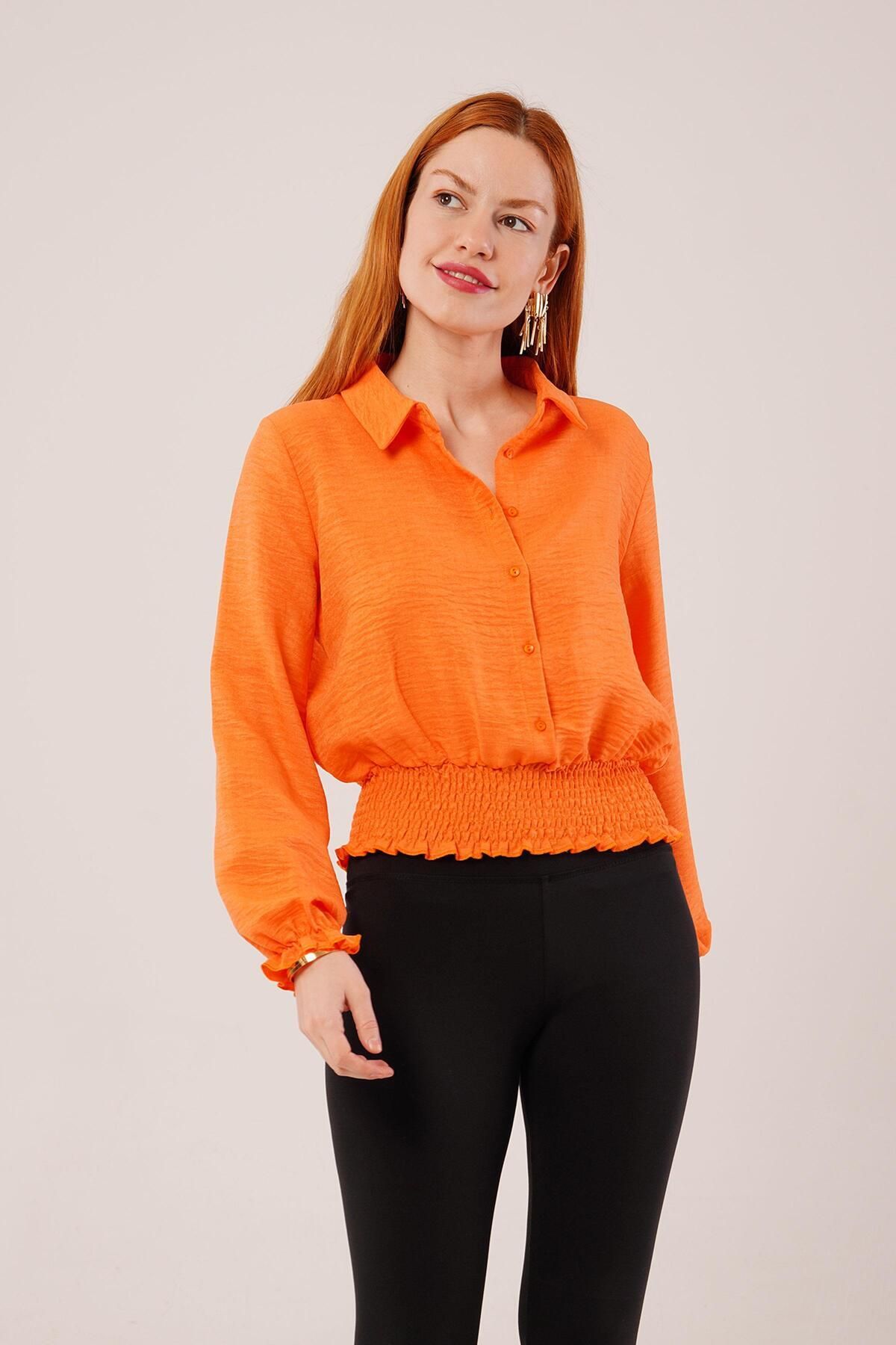 D&M Life Collection Bel Ve Bilek Lastikli Turuncu Bluz