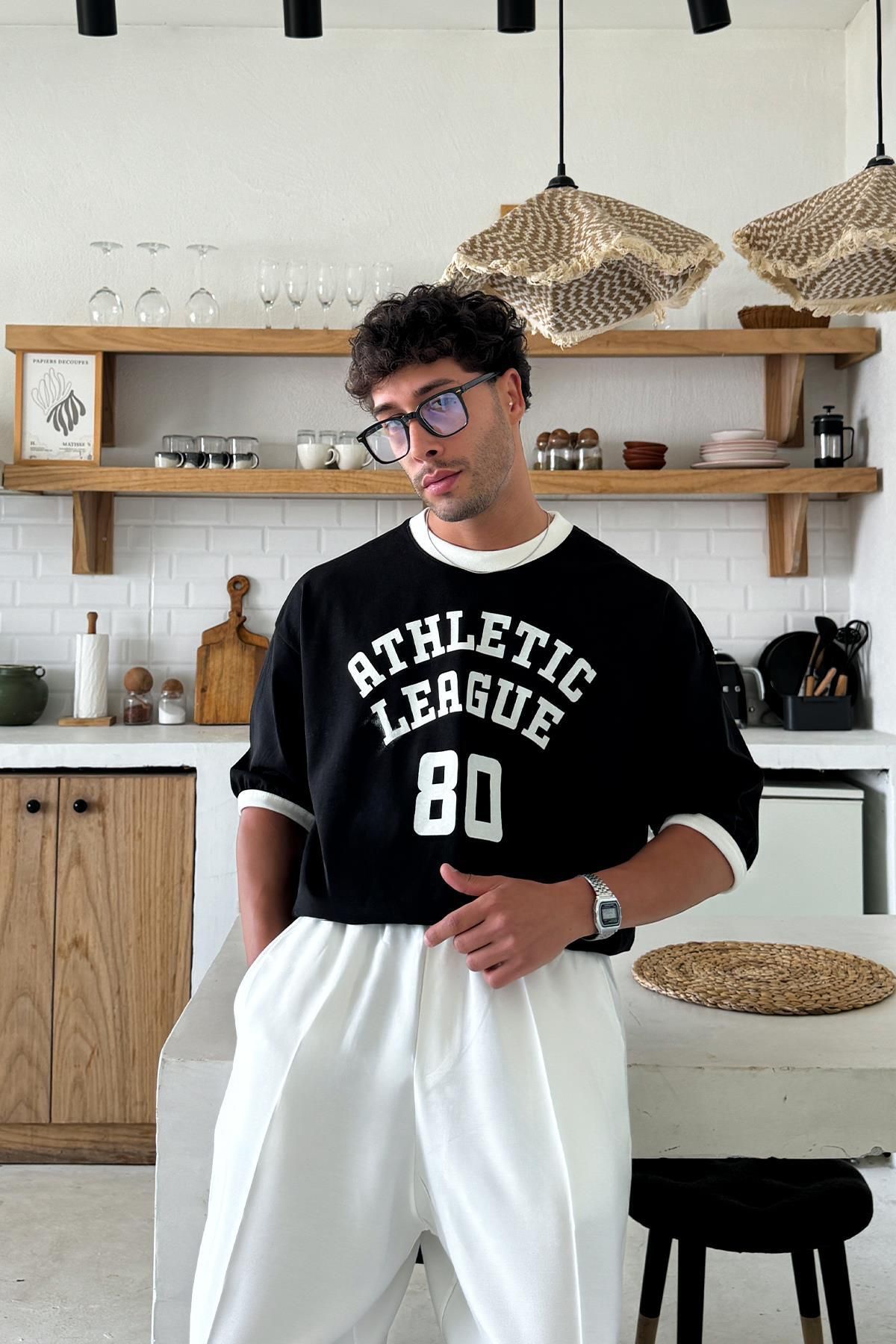 Flaw Wear Siyah Athletic Baskılı Oversize Tişört