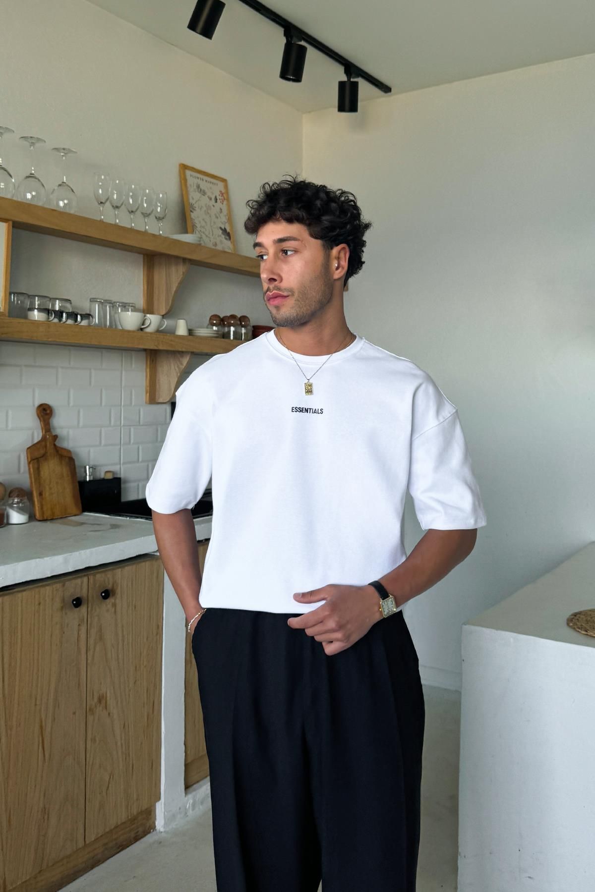 Flaw Wear Minimal Baskılı Beyaz Oversize Tişört