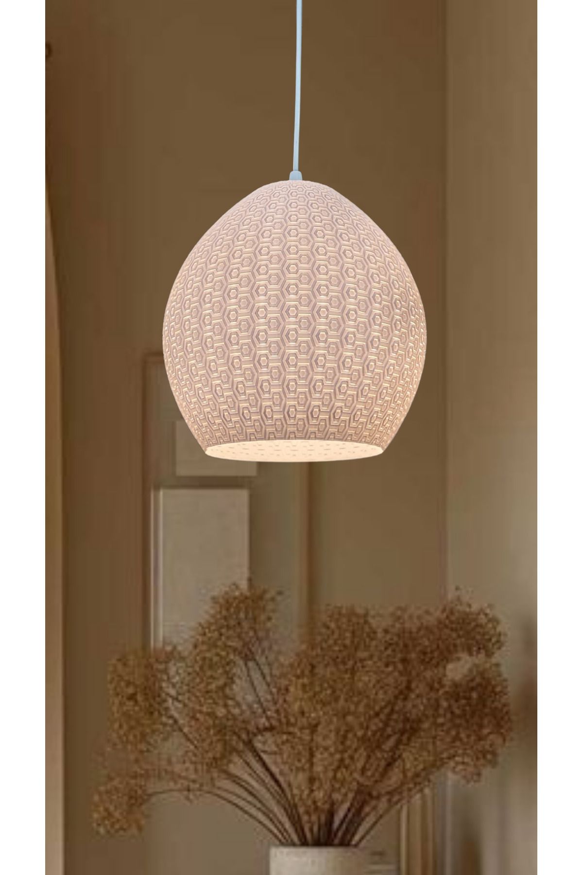 decory Pufy Beyaz Modern Dokulu, Pinterest Tarzı Özel Tasarım Tekli Sarkıt Avize (Bioplastik) E27
