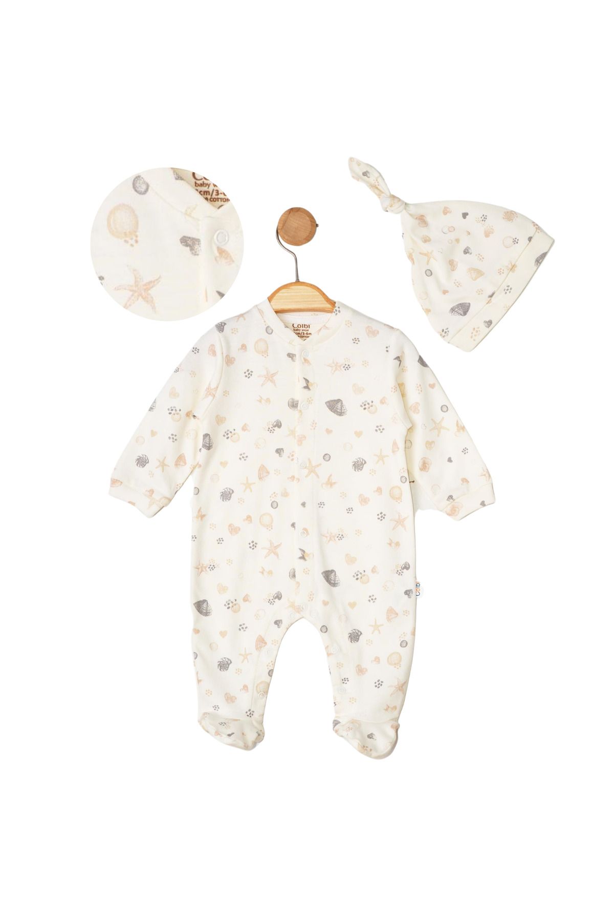 colbi baby Deniz Yıldızı Desen Önden Çıtçıtlı Patikli Tulum