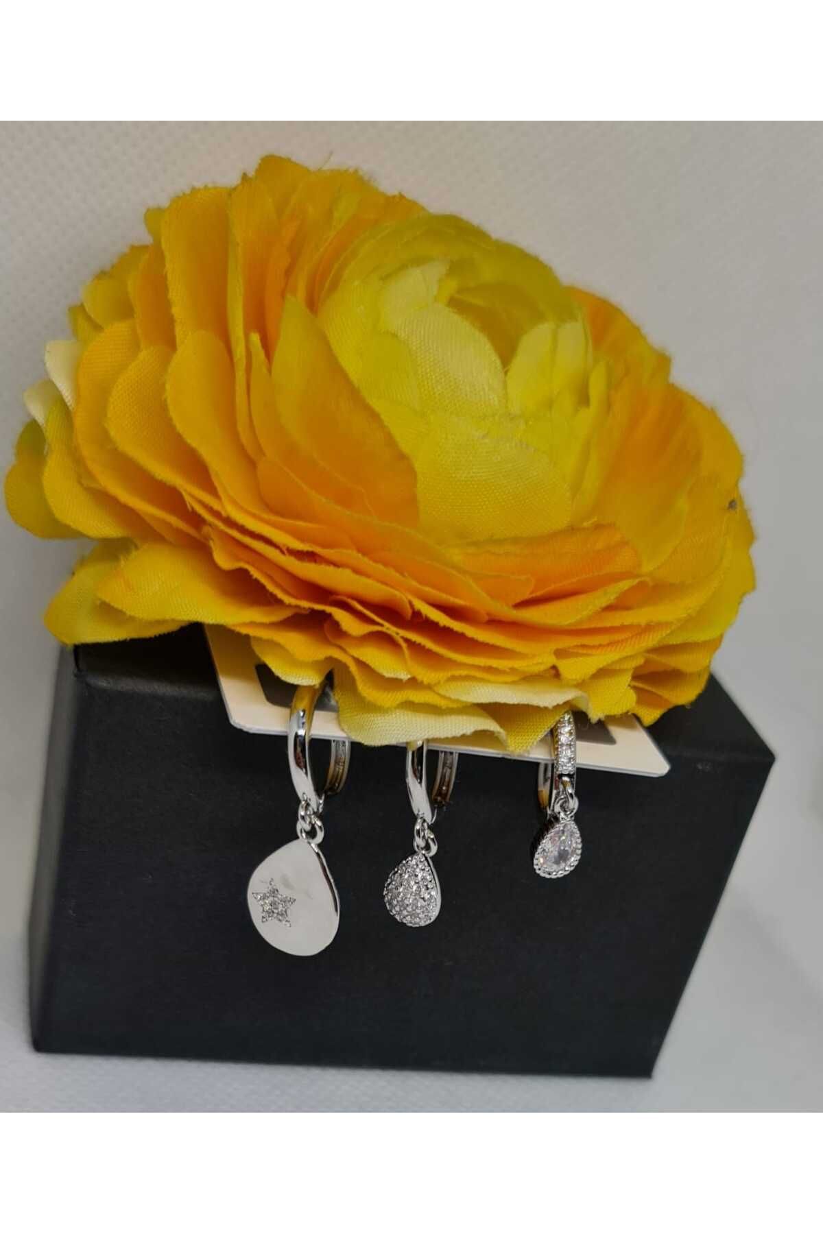 Store 316L Zirkon Taşlı Paslanmaz Çelik Gümüş Kaplı Küpe
