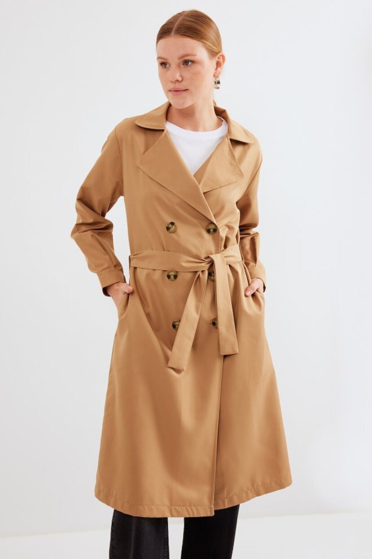 D&M Life Collection 5853 Kruvaze Yaka Trençkot - Taba - 38