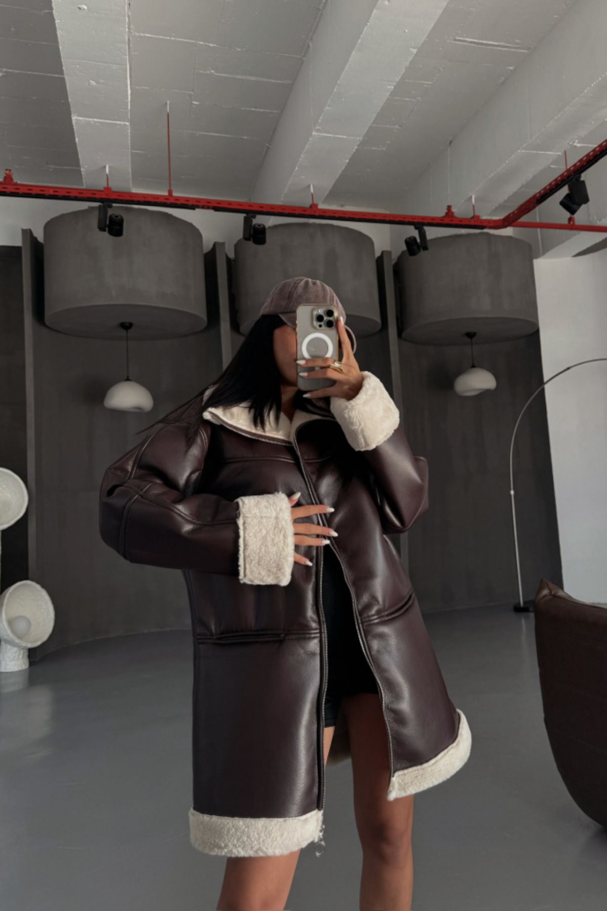 D&M Life Collection DERİ MONT KOL VE YAKA PELUŞ KAPAKSIZ CEP DETAYLI - Kahverengi - L
