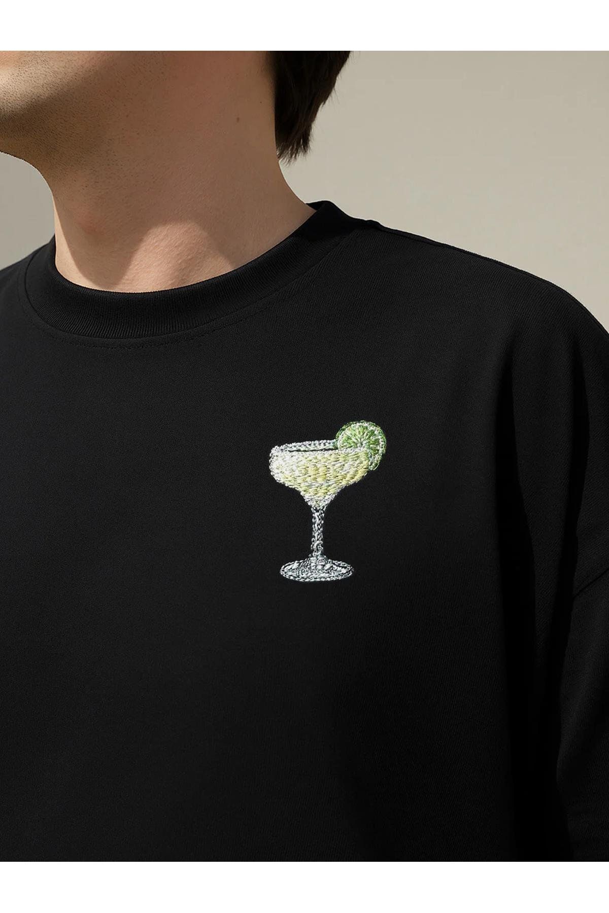 Trendiz Unisex Premium Margarita Nakışlı Tshirt Siyah
