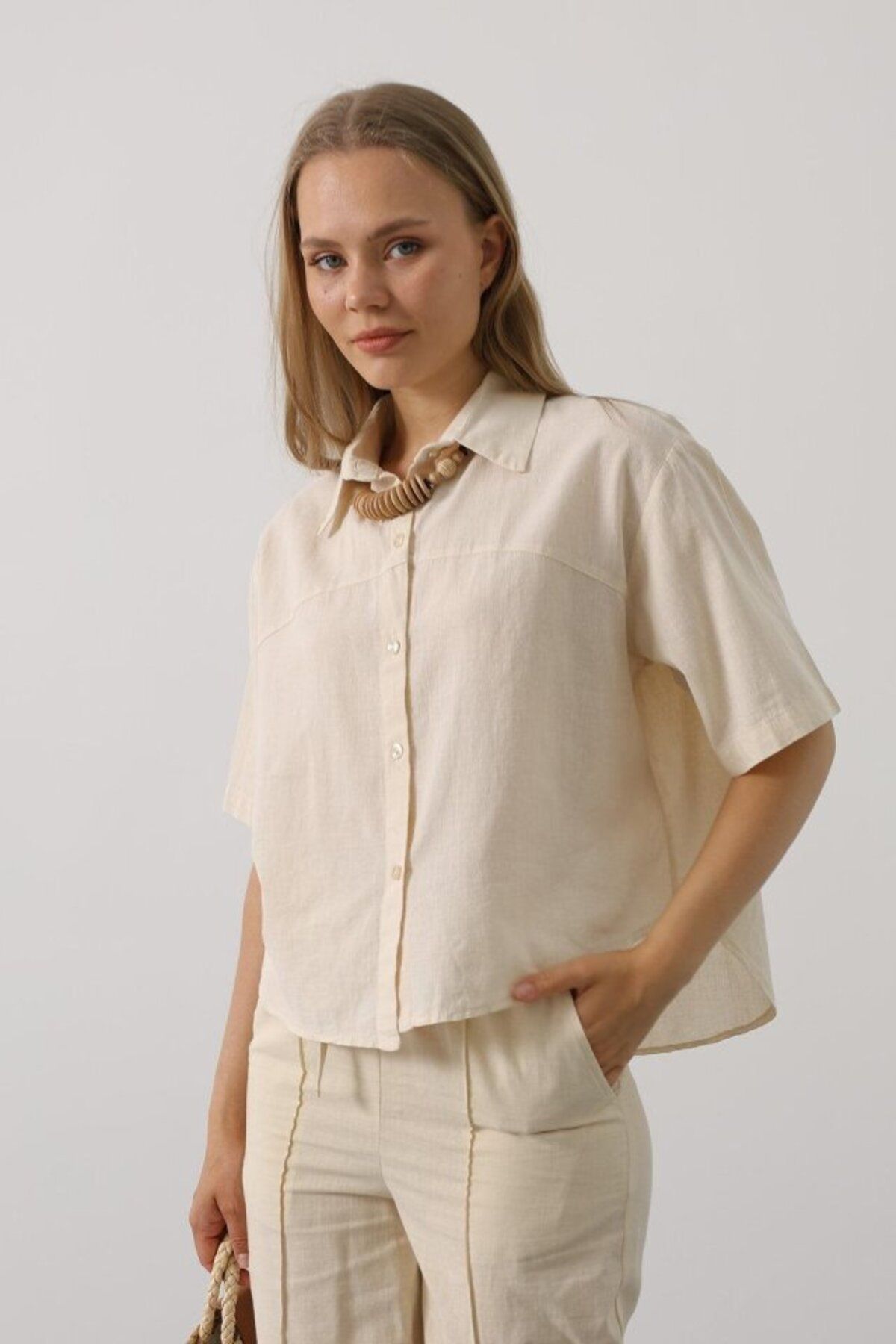D&M Life Collection Yarım Kol Gömlek - Taş