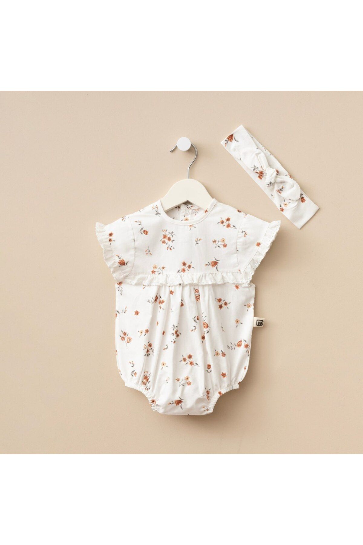 Minimus Yenidoğan Kız Bebek Pamuklu Yazlık Romper Tulum Takım Bandanalı Alttan Çıtçıtlı Bebek Takımı