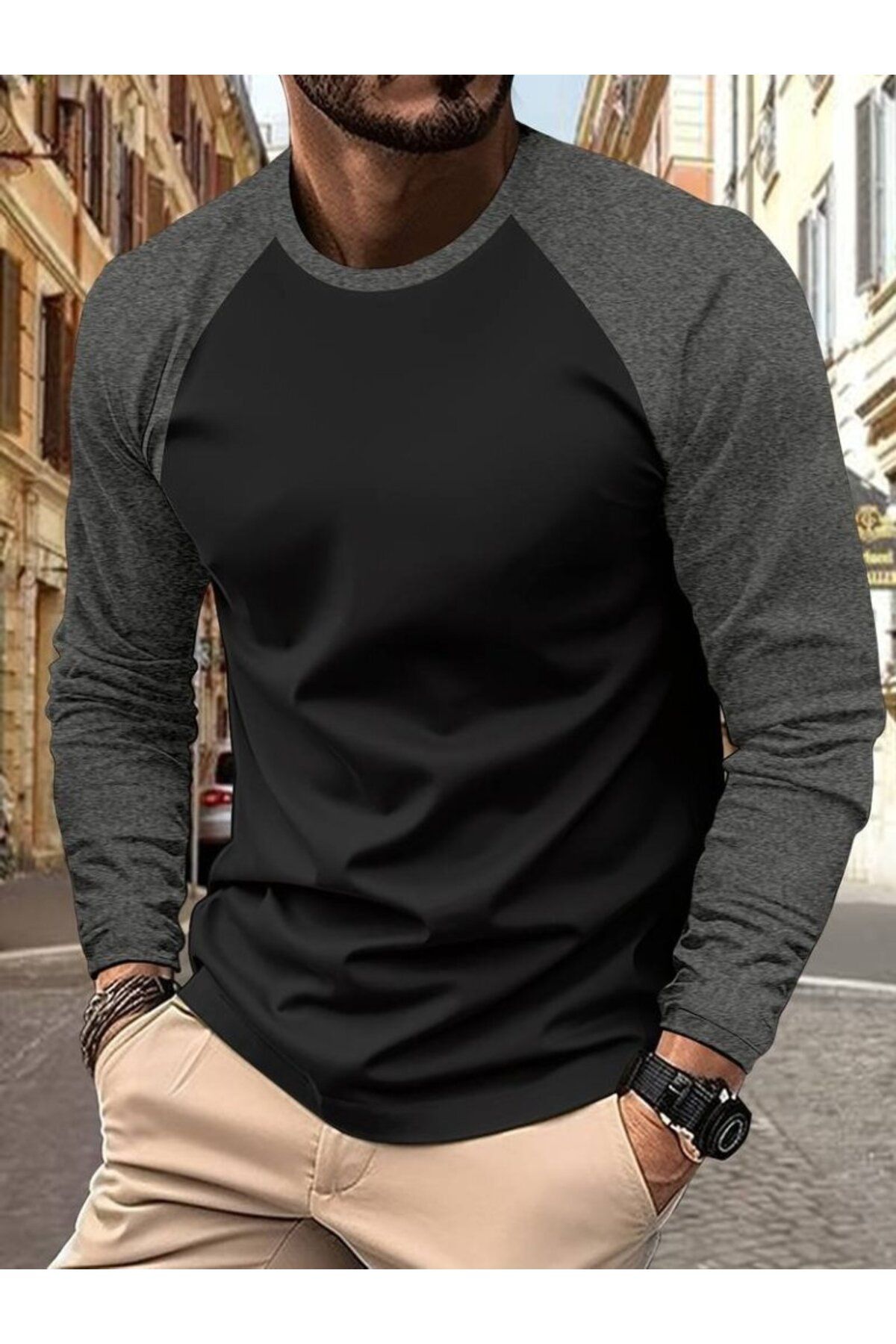 D&M Life Collection Erkek Uzun Kollu Bisiklet Yaka Viskon Iki Iplik Bluz - 2XL-3XL - Siyah